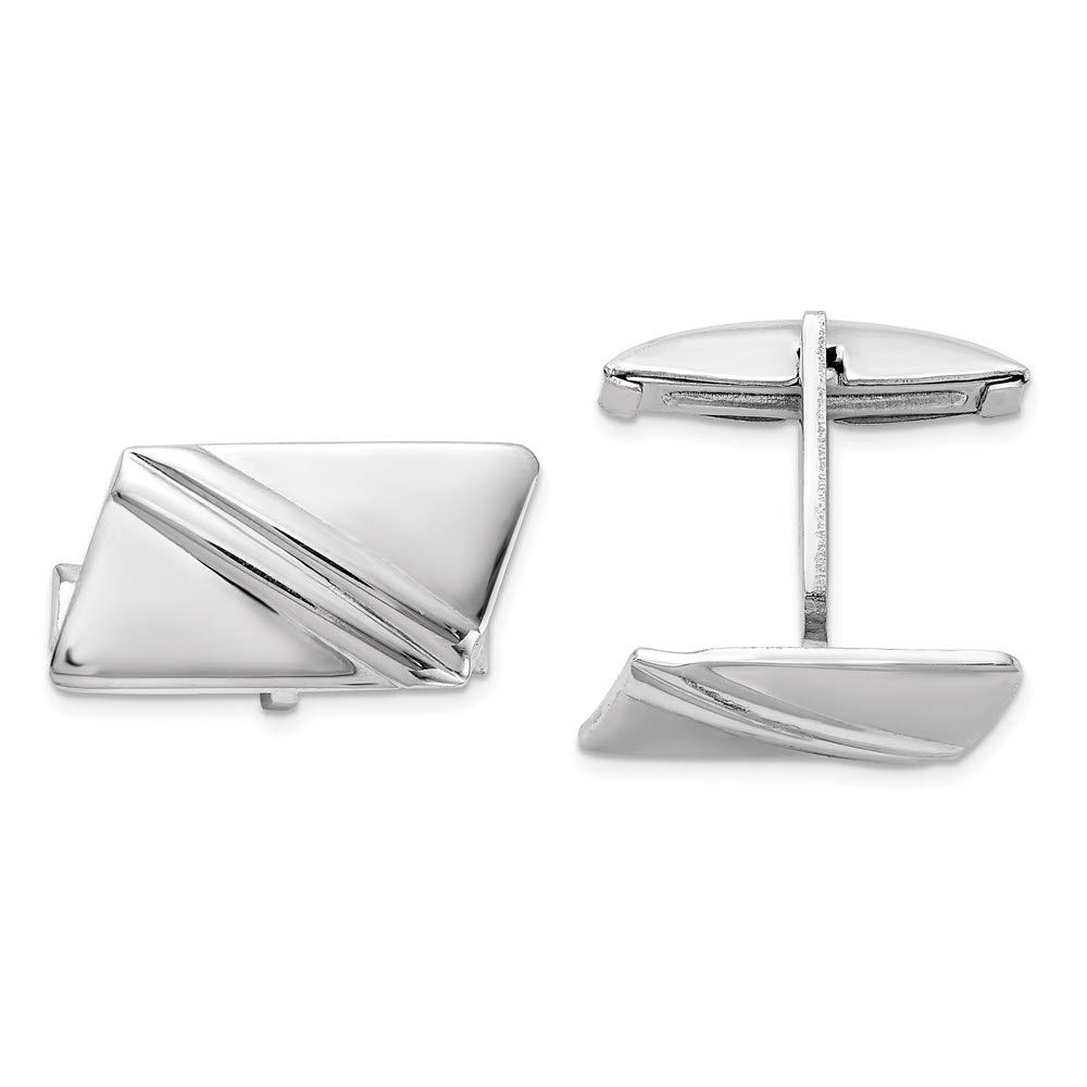 Black Rhodium Plated Sterling Silver Striped Cufflinks 15x10mm - Perfect for Formal Events