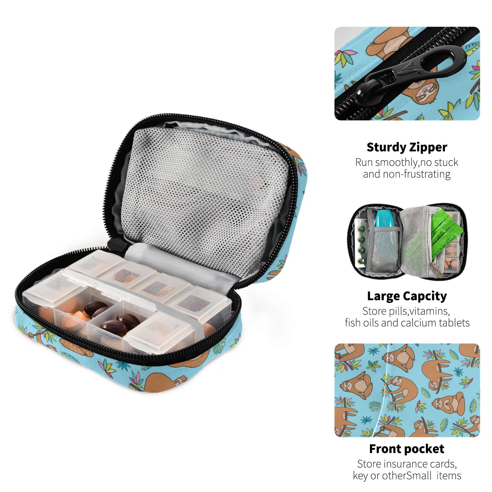 Sky Blue Weekly Pill Organizer - 7 Day Travel Pill Case with Compartments, Small Cute Vitamin Holder for Daily Medication Storage | Perfect for Travel, Work & Home Use
