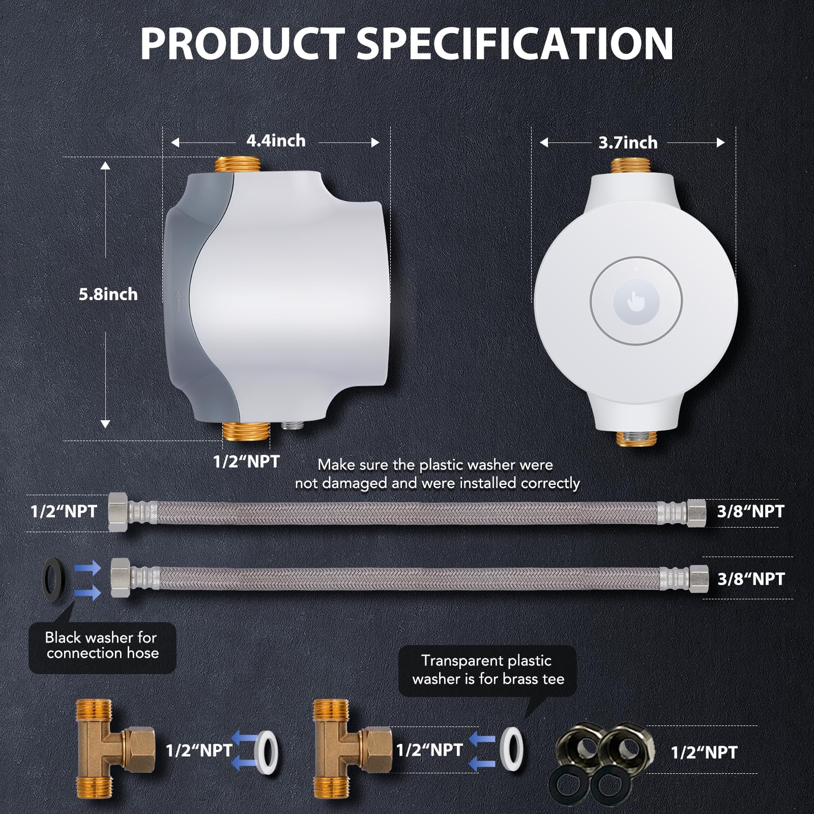 Smart Instant Hot Water Recirculating Pump System - NSF/ANSI 61 & 372 Certified - 3-Speed Built-in Thermostat - Ultra Quiet HBS24-12 - Compatible with Tanked & Tankless Water Heaters - Perfect for Homes, Hotels & Commercial Buildings
