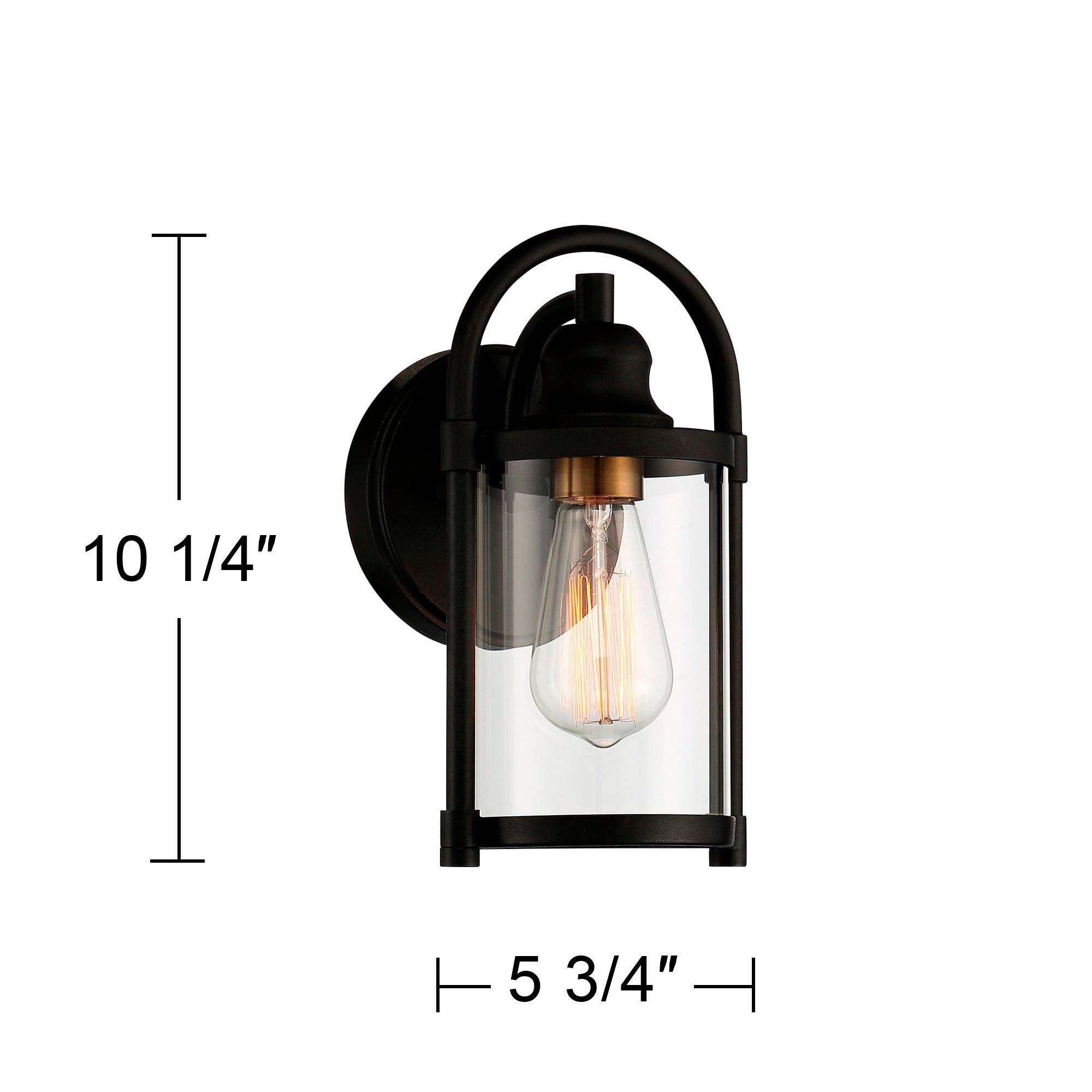 John Timberland Avani Modern Industrial Wall Light Sconces - Set of 2, Black Brass Hardwired Fixture with Clear Glass Shade (5.75