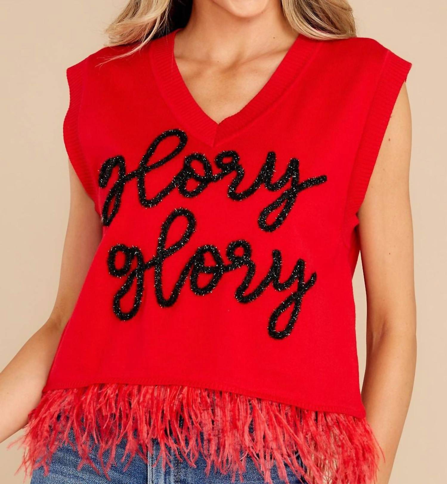 Glory Feather Sweater Tank Top in Red - Stylish & Comfortable Women's Knitwear for Casual Outfits & Layering