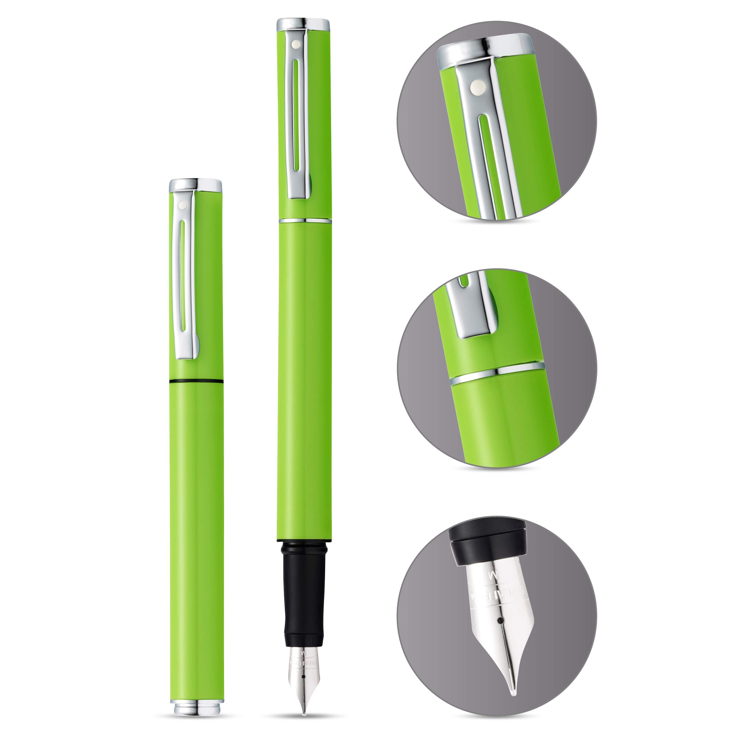 Sheaffer Pop Glossy Lime Green Fountain Pen - Chrome Trim, Medium Nib - Perfect for Writing, Journaling & Gift Giving