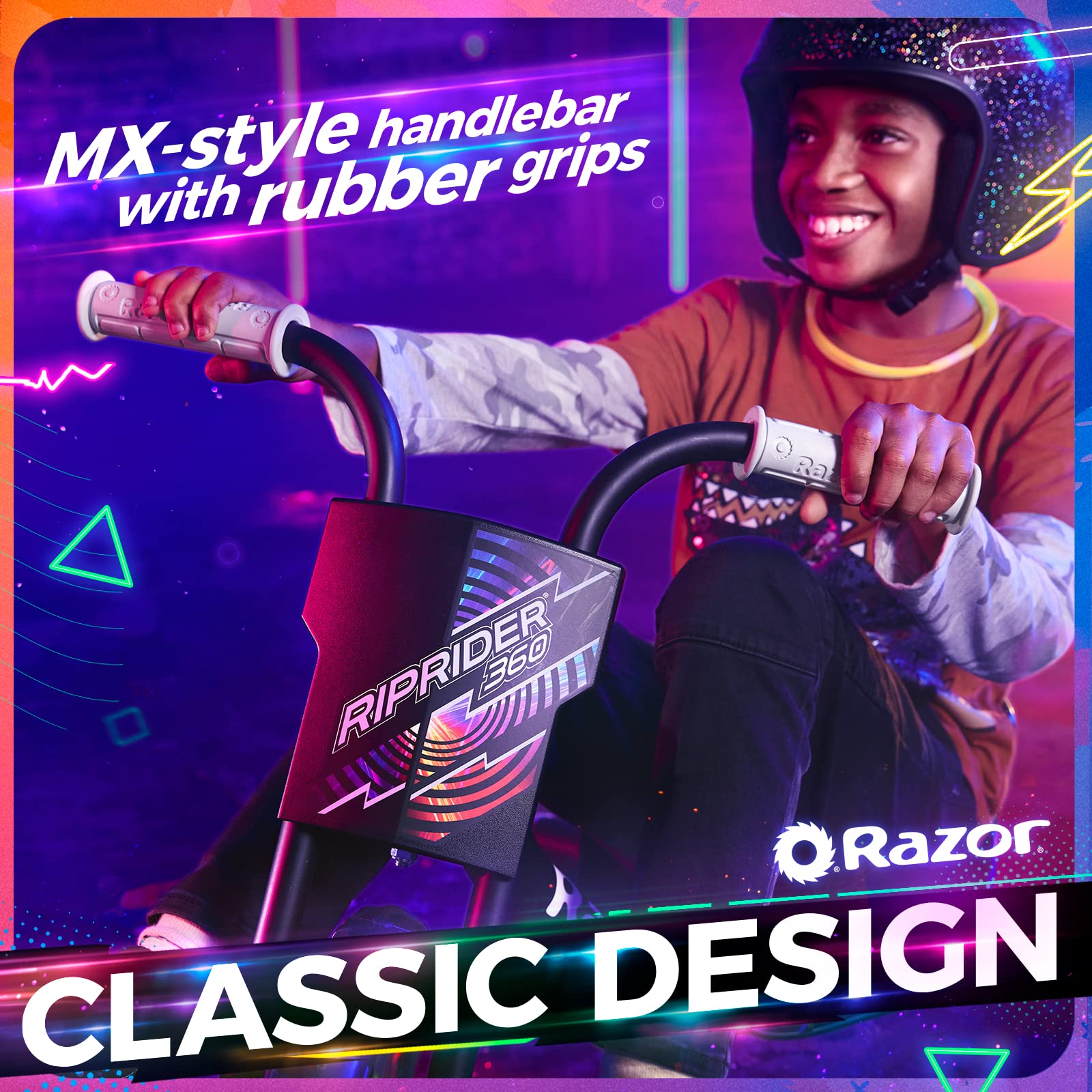 Razor RipRider 360 Lightshow Drifting Tricycle for Kids - Black - 3-Wheel Scooter with LED Light Show - Perfect for Outdoor Play, Backyard Fun & Neighborhood Rides