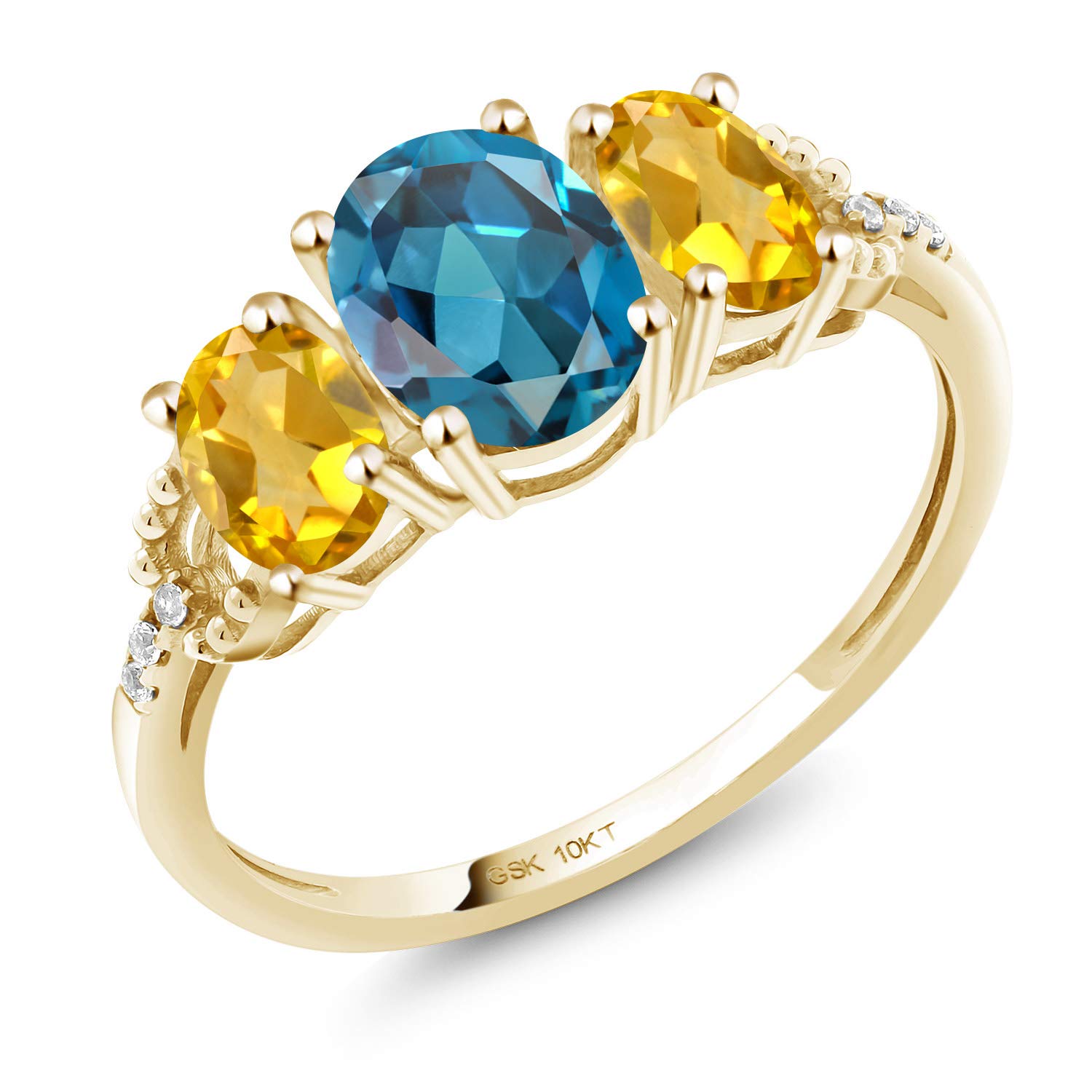 10K Gold 3-Stone Diamond Ring with Blue Topaz & Citrine for Engagement
