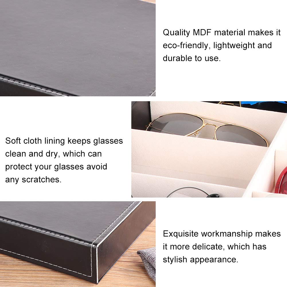 8 Grid Leather Sunglass & Jewelry Storage Organizer - Eyeglass Display Case for Rings, Earrings - Perfect for Travel, Home Decor & Retail Store Display
