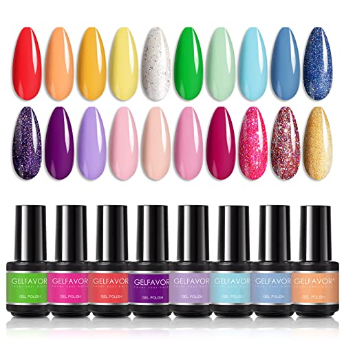 GELFAVOR 24Pcs Neon Gel Nail Polish Set - Long Lasting UV/LED Soak Off Nail Gel with Glitter (Yellow, Blue, Green, Purple) for Salon & Home Manicure | Perfect for Parties, Weddings & Nail Art Designs