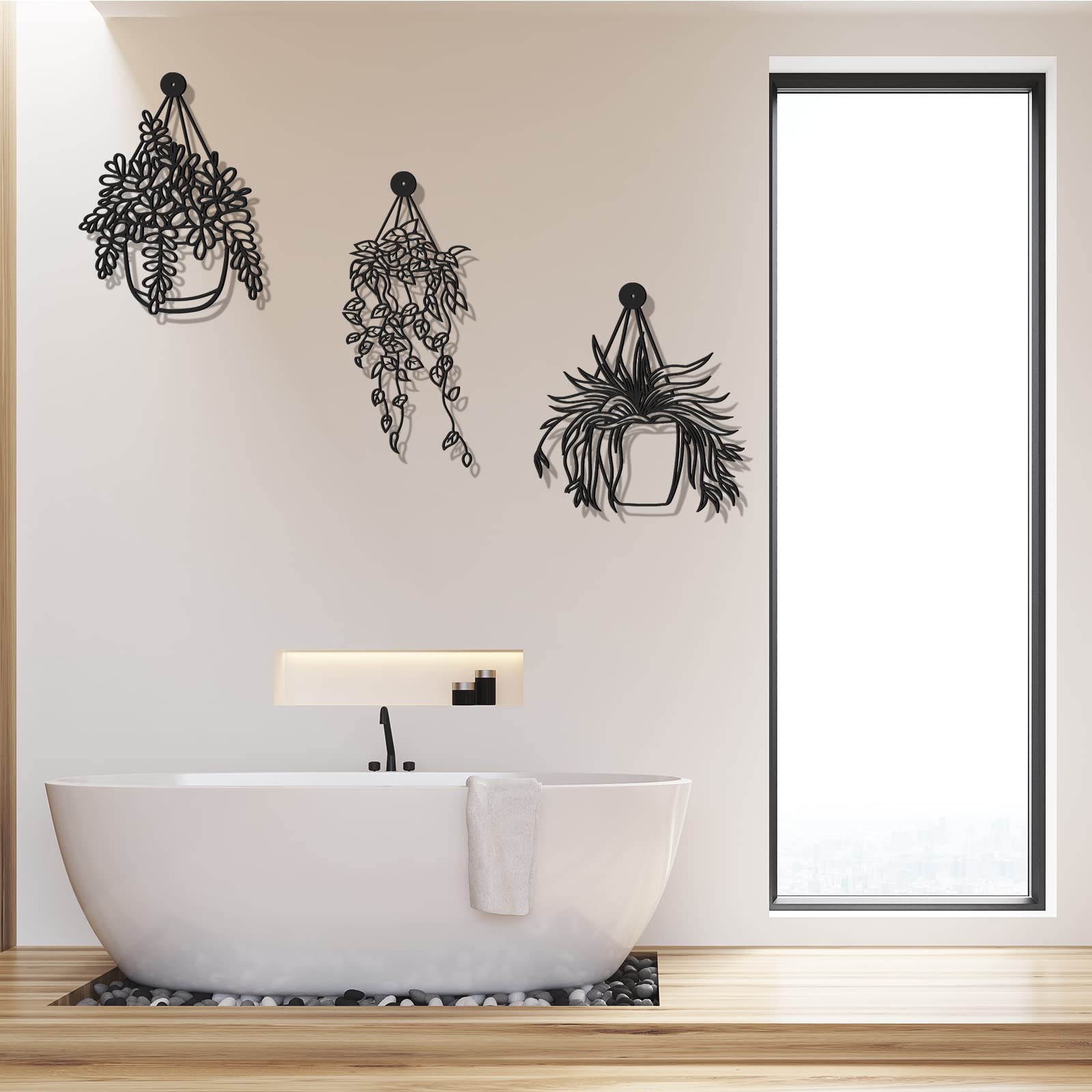 3-Pack Black Metal Flower Wall Art Vases - Modern Sculptural Decor for Bathroom, Kitchen, Bedroom & Living Room | Indoor Hanging Wall Décor for Home & Office Spaces