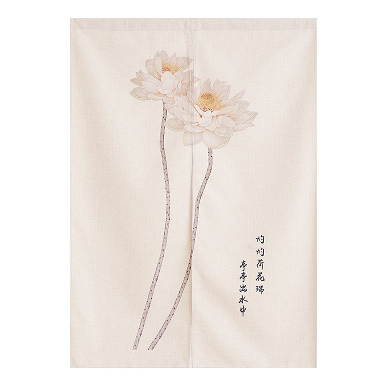 BAIHT HOME Cotton Linen Japanese Noren Curtain - Traditional Chinese Lotus Design Tapestry (33.5