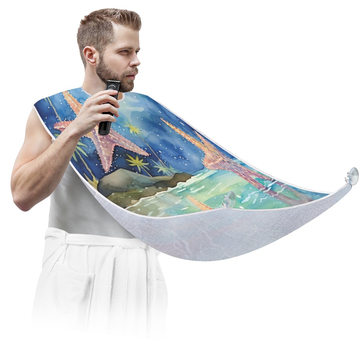 Ocean Starfish Waterproof Beard Shaving Bib for Men - Hair Dye & Makeup Apron, Barber Cape for Haircut & Beard Trimming - Sink Hair Catcher & Grooming Accessory (Perfect for Home Salon & Barber Shops)