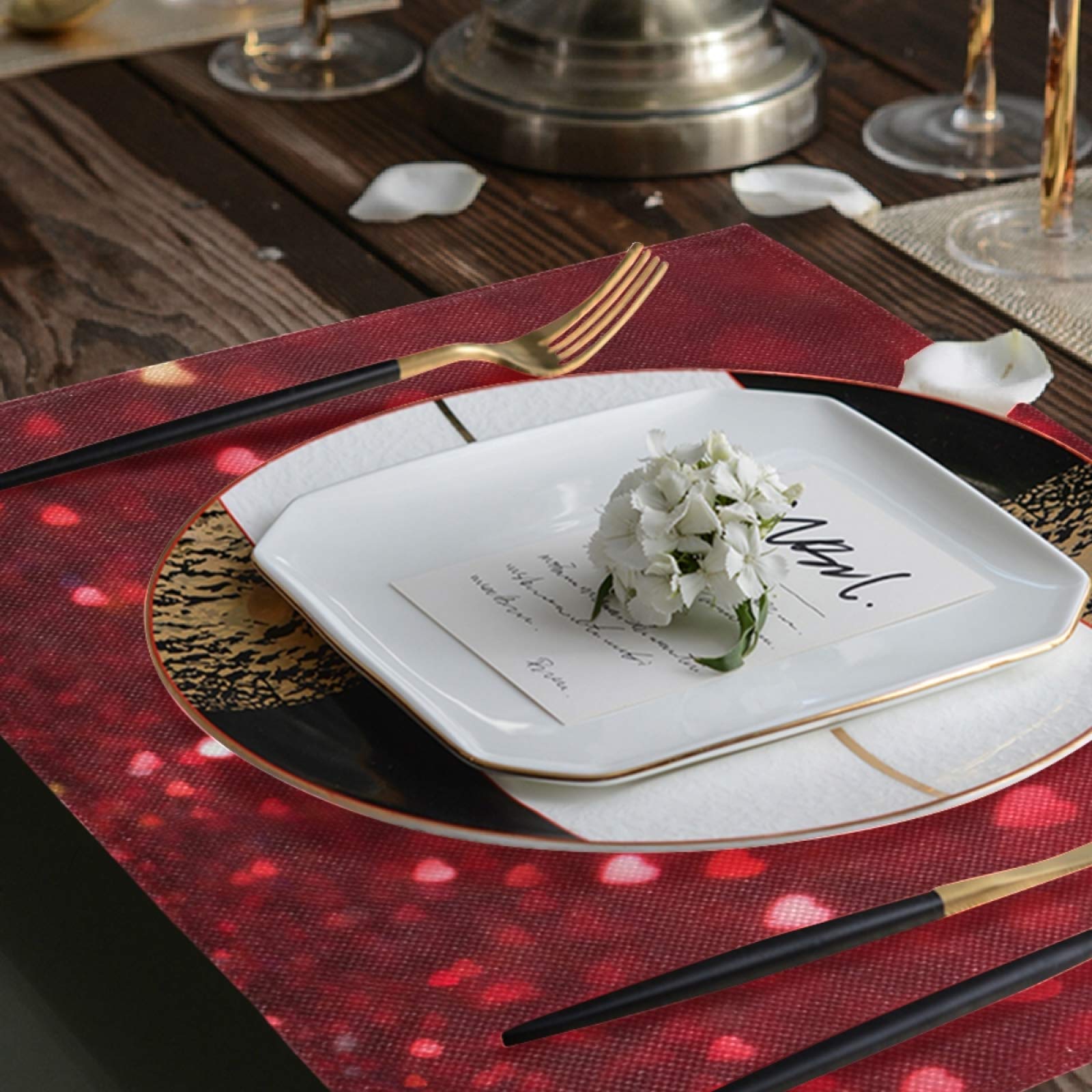 ALAZA Romantic Heart Red Valentine's Day Placemats Set of 4 - Non-Slip Vinyl Dining Table Mats 12x18 Inches for Kitchen & Home Decor - Perfect for Valentine's Dinners, Anniversary Celebrations & Romantic Date Nights