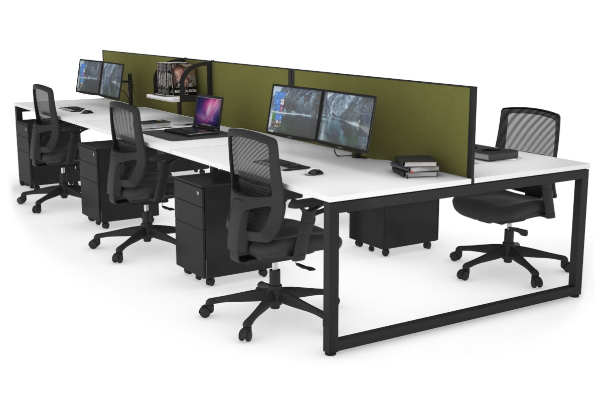 Quadro Loop Legs 6-Person Office Workstation Desk - 1600L x 800W with Cable Management Scallop - Ideal for Collaborative Workspaces & Open Office Environments