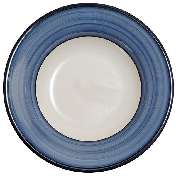 Spree Blue Rimmed Soup Bowl Set of 4 - Porcelain Dinnerware for Soup, Salad & Dessert - Elegant Tableware for Home, Restaurant & Gifting