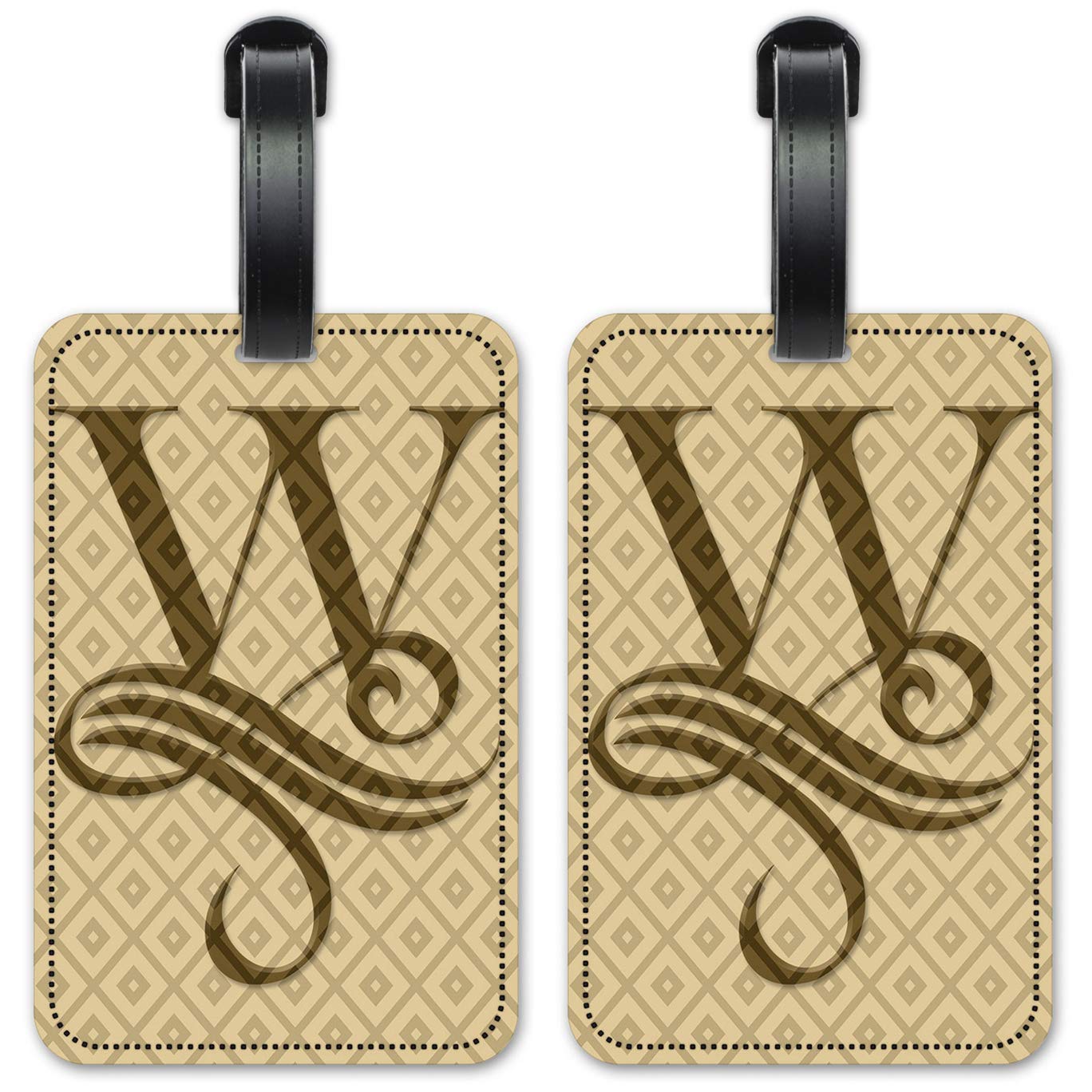 Personalized Letter W Monogram Luggage Tags - Waterproof Suitcase ID Cards for Travel - Set of 2 - Perfect for Airports, Cruise Ships & Business Trips