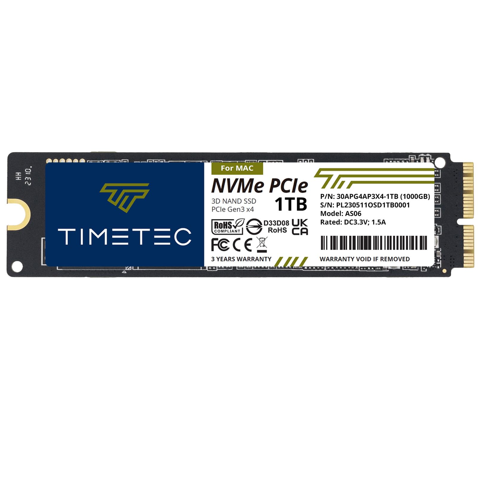 Timetec 1TB SSD NVMe PCIe Gen3x4 3D NAND TLC for Mac - Up to 1,900MB/s Read Speed - Compatible with MacBook Air/Pro, iMac, Mac Pro & Mac Mini (2013-2019) - Perfect for Gaming, Video Editing & Fast Boot Times