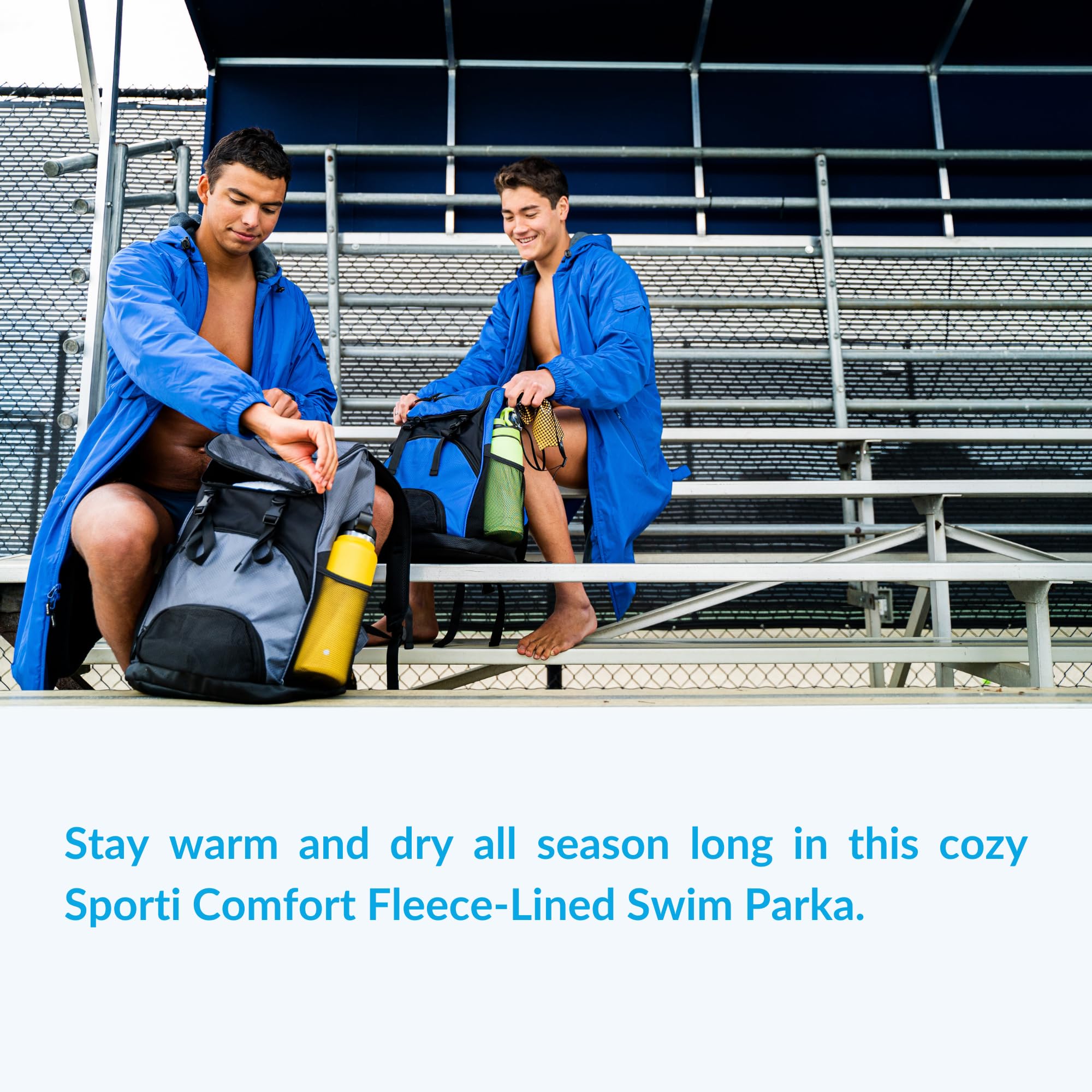 Sporti Unisex Water-Resistant Swim Parka with Plush Fleece Lining & Multi-Pocket Zipper - Comfortable Swim Coat for Men & Women - Perfect for Poolside, Beach, and Water Sports Activities