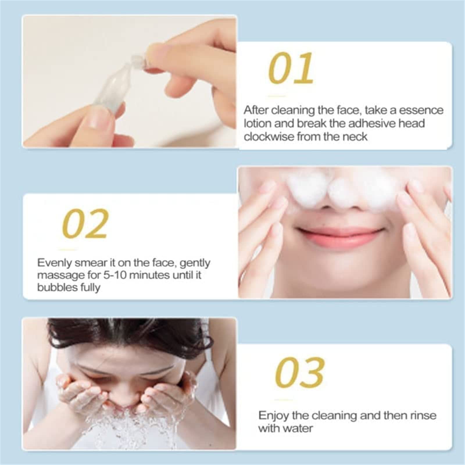 Oligopeptide Bubble Cleansing Essence - Deep Pore Cleanse, Blackhead Removal & Pore Minimizing Gel (3 Pack) | Gentle Face Wash for Acne-Prone & Sensitive Skin, Daily Skincare Routine