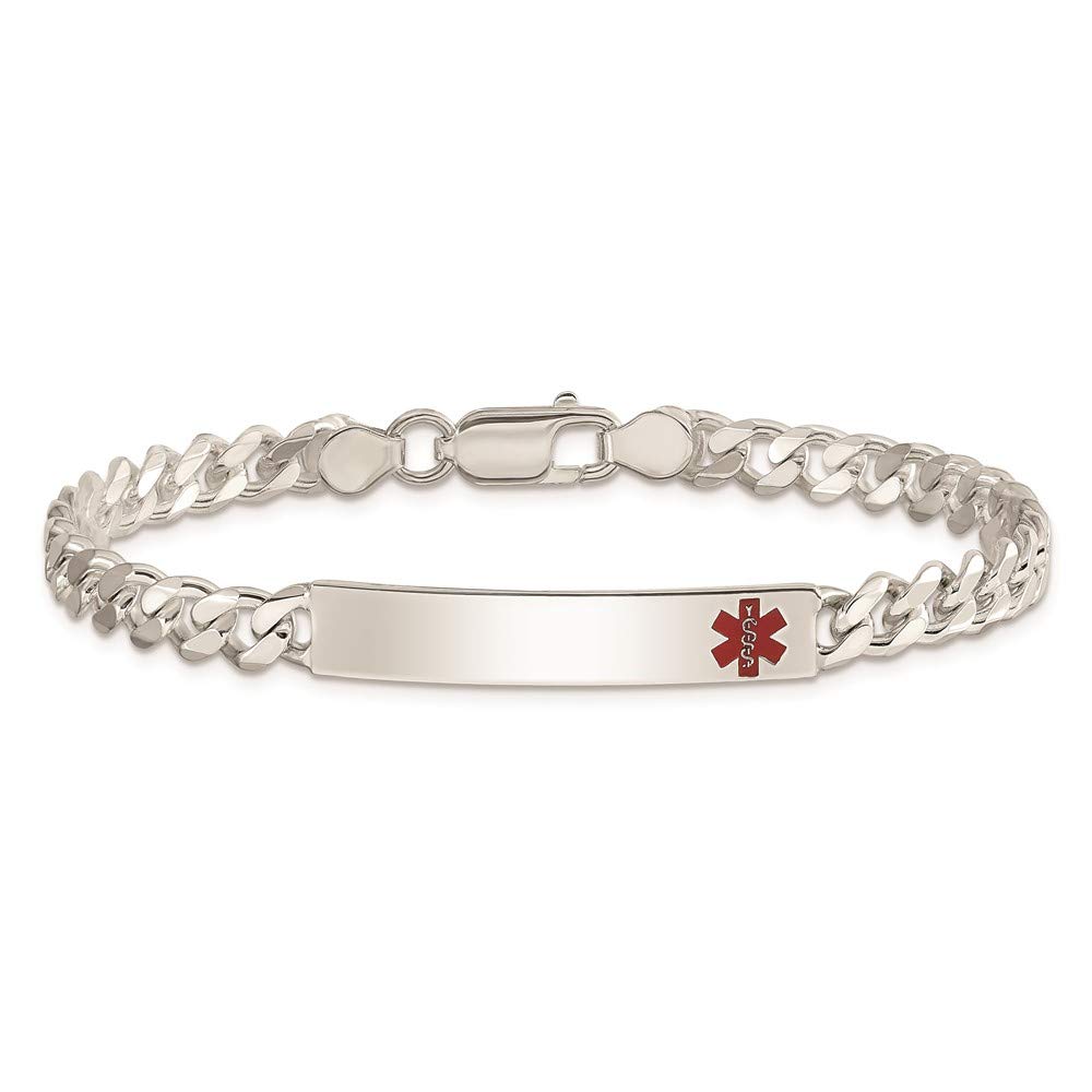 925 Sterling Silver Medical Alert ID Bracelet - Curb Link Name Bar for Emergency Identification | Perfect for Allergies, Diabetes & Medical Conditions