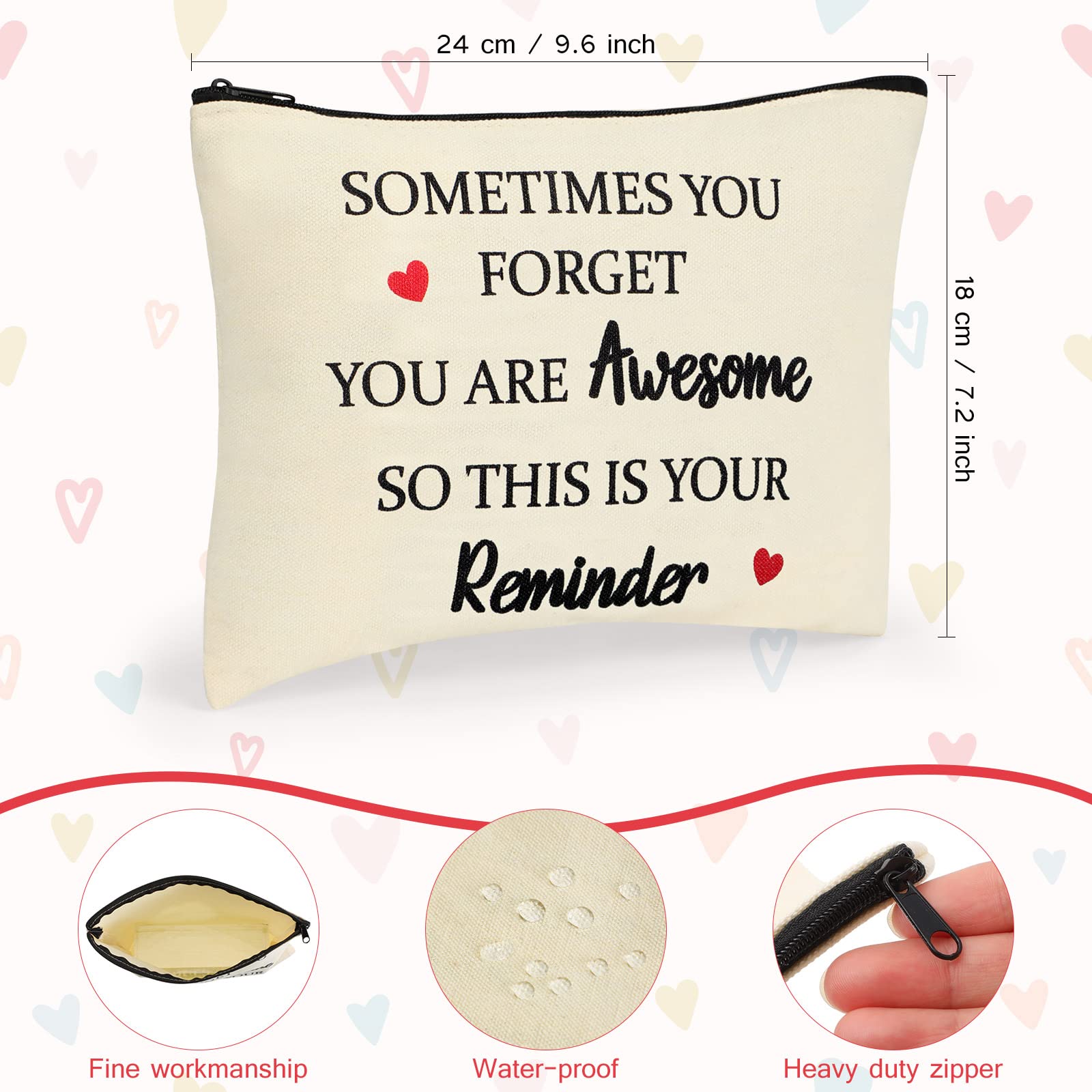 12 Pack Inspirational Thank You Gift Makeup Bags for Women - Appreciation Gifts for Coworkers, Teachers, Nurses, Employees, Social Workers & Volunteers - Canvas Cosmetic Bags for Birthday, Graduation & Special Occasions (Warm Style, White) - Perfect for Daily Use, Travel & Gift Giving