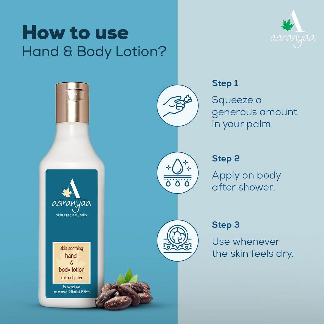 Aaranyaa Cocoa Butter & Coconut Oil Hand & Body Lotion - 250ml - Deep Moisturizing for Dry Skin - Paraben Free - Nourishes & Softens Skin - Perfect for Daily Hydration & After-Shower Care