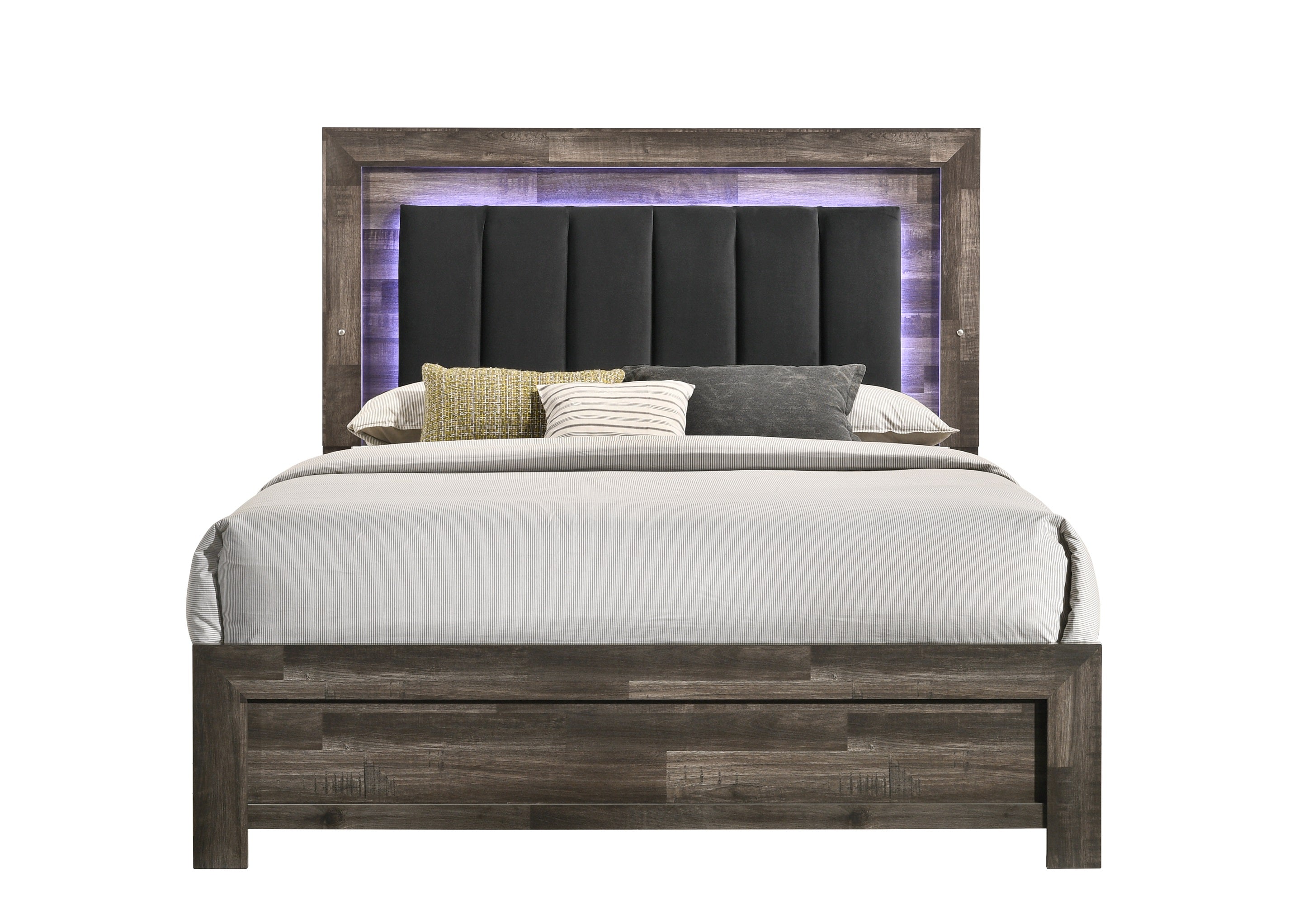 Luxury Farmhouse Bedroom Set with Velvet Upholstered Headboard, Dimmable LED Lights & Spacious Storage Drawers - Perfect for Master Bedroom Decor and Cozy Nighttime Reading