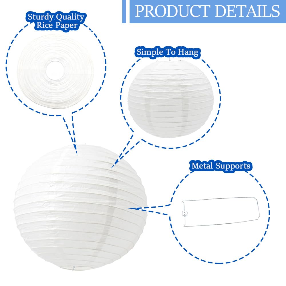 6 Pack 12-Inch White Chinese Japanese Paper Lanterns - Round Hanging Decorations for Halloween, Wedding, Birthday Party, Home & Garden Decor | Indoor/Outdoor Use for Festivals, Events & Asian-Themed Celebrations