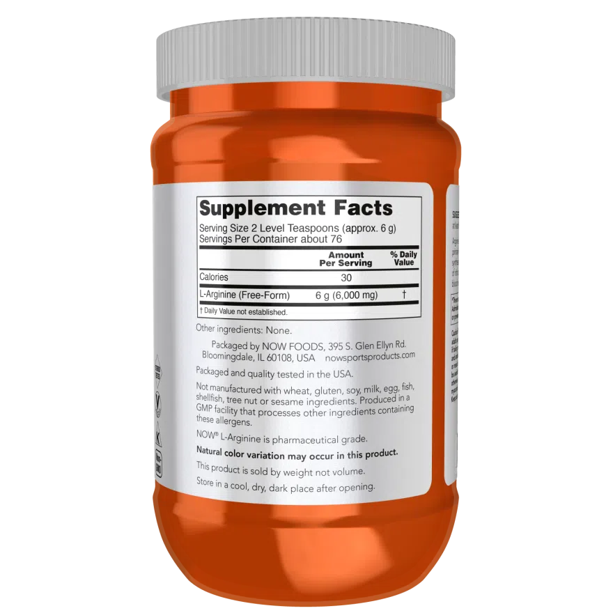 NOW Sports L-Arginine Powder - 1000mg Pure Amino Acid Supplement for Heart Health, Muscle Growth & Energy Boost - Ideal for Athletes, Bodybuilders & Fitness Enthusiasts