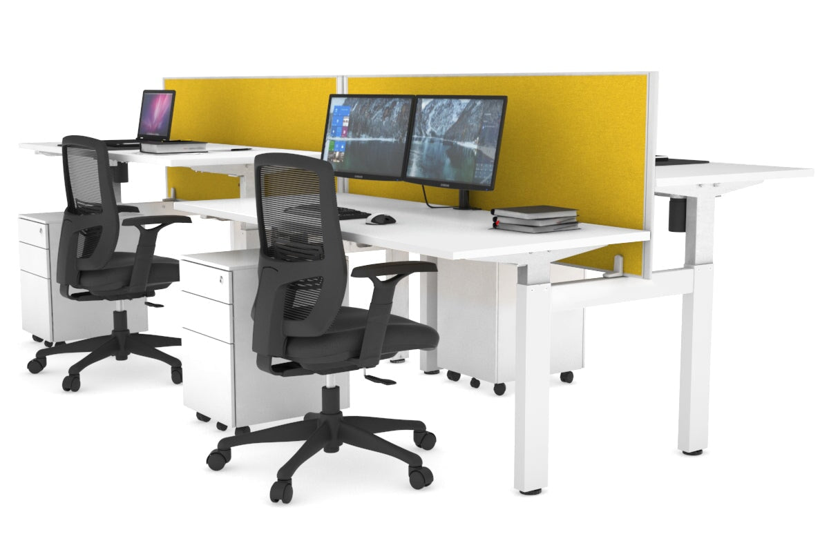 Adjustable Height 4-Person H Bench Workstation - White Frame [1200L x 700W] for Office, Classroom, or Workshop Use