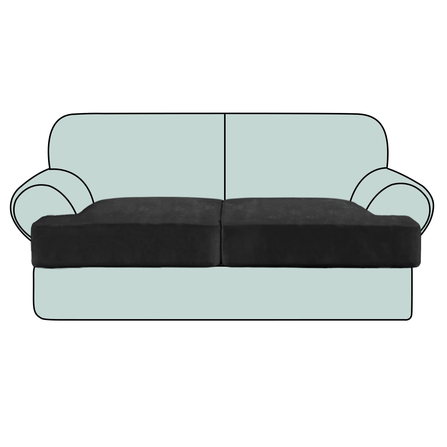 Stretch Velvet Sofa Slipcovers - 2 Piece Elastic Couch Covers for 2-Seat Sofa, Thickened Fabric, Black | Perfect for Living Room, Home Decor & Furniture Protection