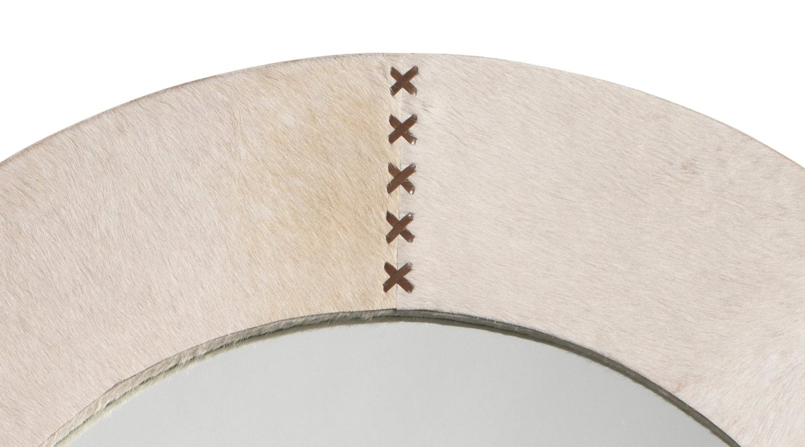 Round Cross Stitch Mirror - White Hide Wall Decor for Home, Bedroom, Living Room & Bathroom - Handmade Boho Style Decorative Mirror
