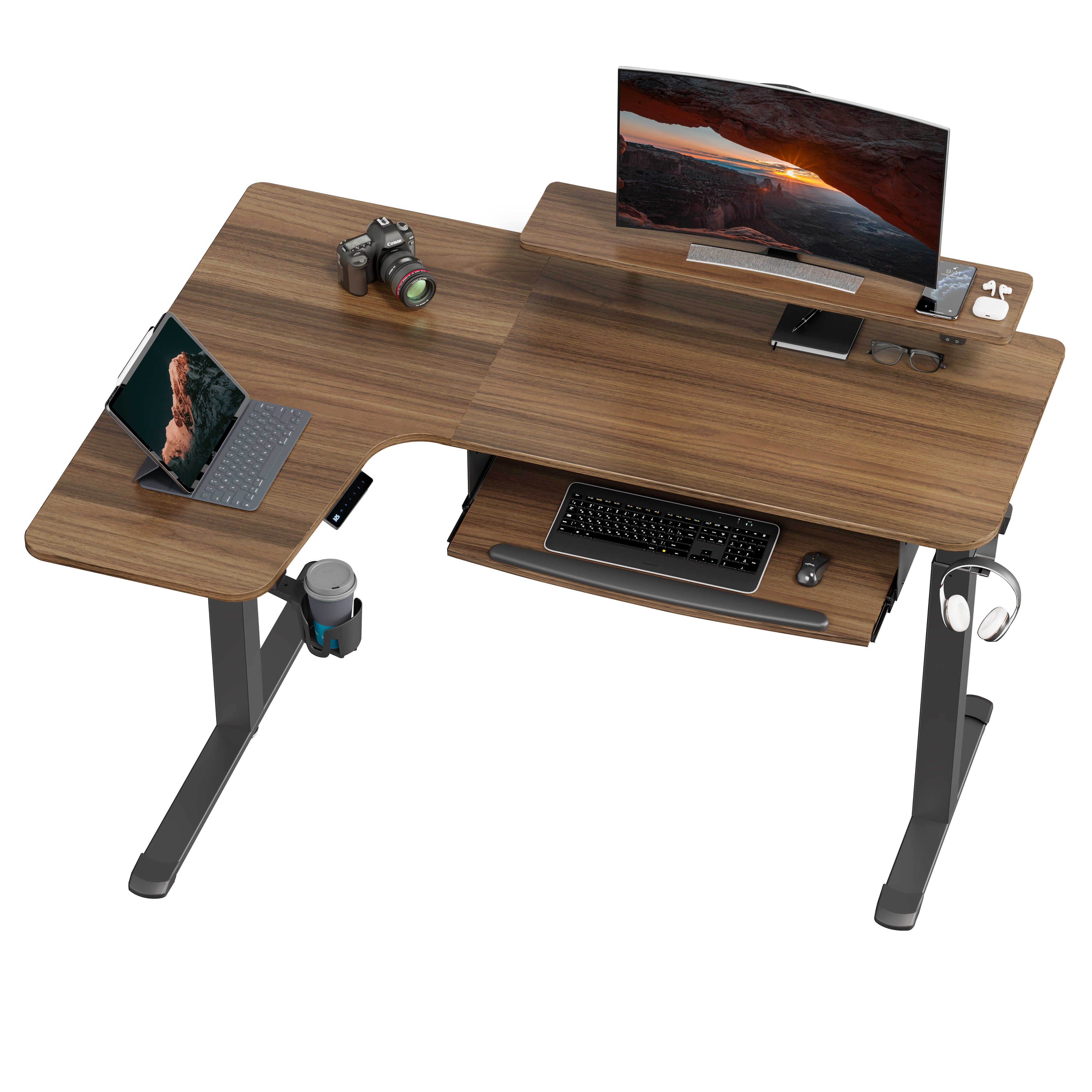 Ergonomic L-Shaped Standing Desk with Accessories Set (60x23 Inches) - Perfect for Home Office & Workspace Setup