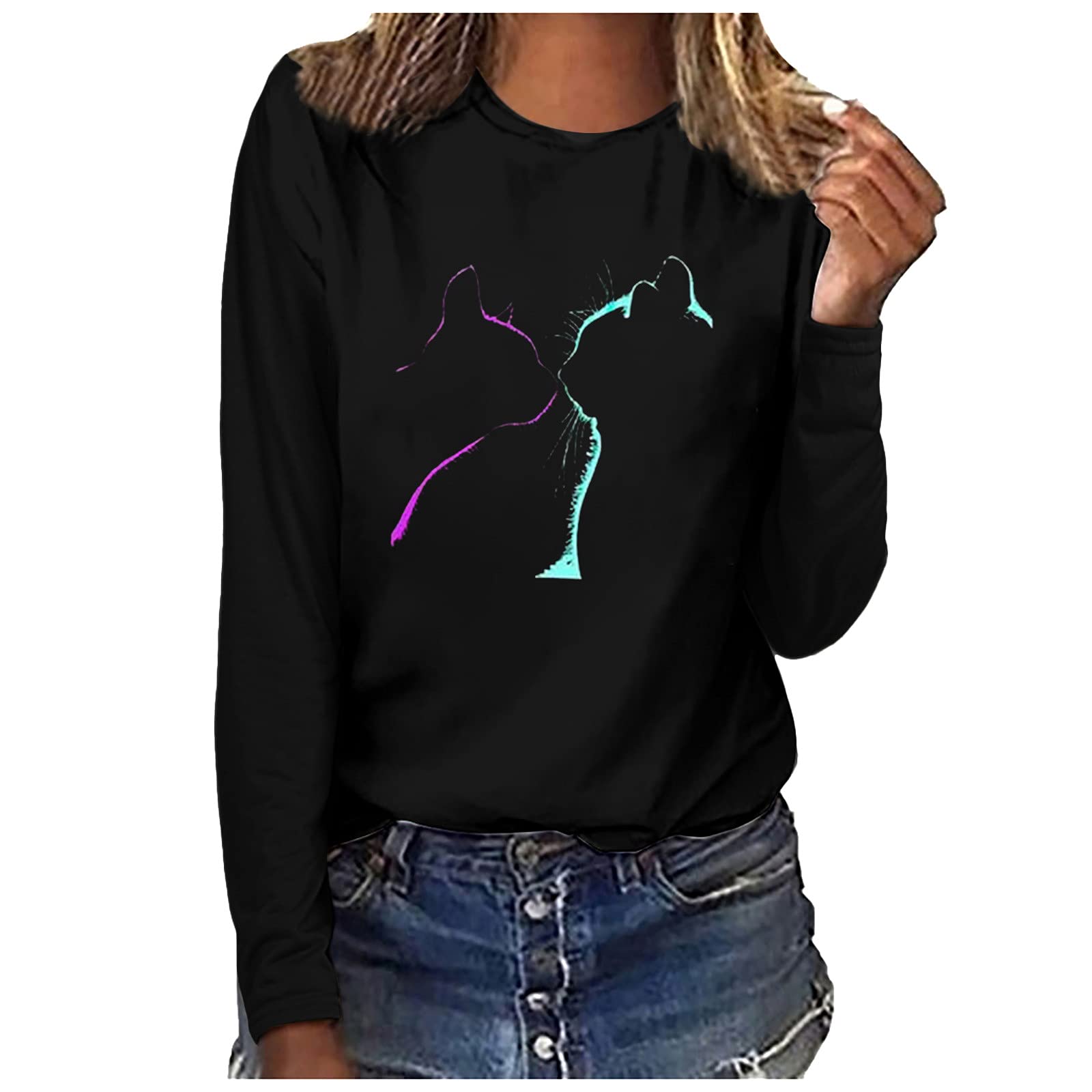 2022 Women's Long Sleeve T-Shirts - Soft Graphic Print Casual Tunic Tops & Blouses, Loose Fit Comfortable Sweatshirts for Everyday Wear, Work & Weekend Outfits