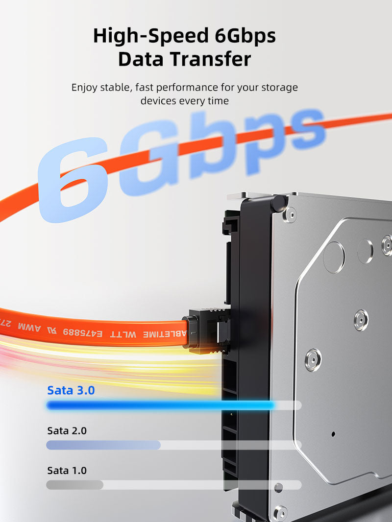6Gbps SATA 3.0 Cable Straight Angle - High Speed Data Transfer for HDD SSD CD DVD Drives - Perfect for PC Laptop Gaming Rig & Server Upgrades