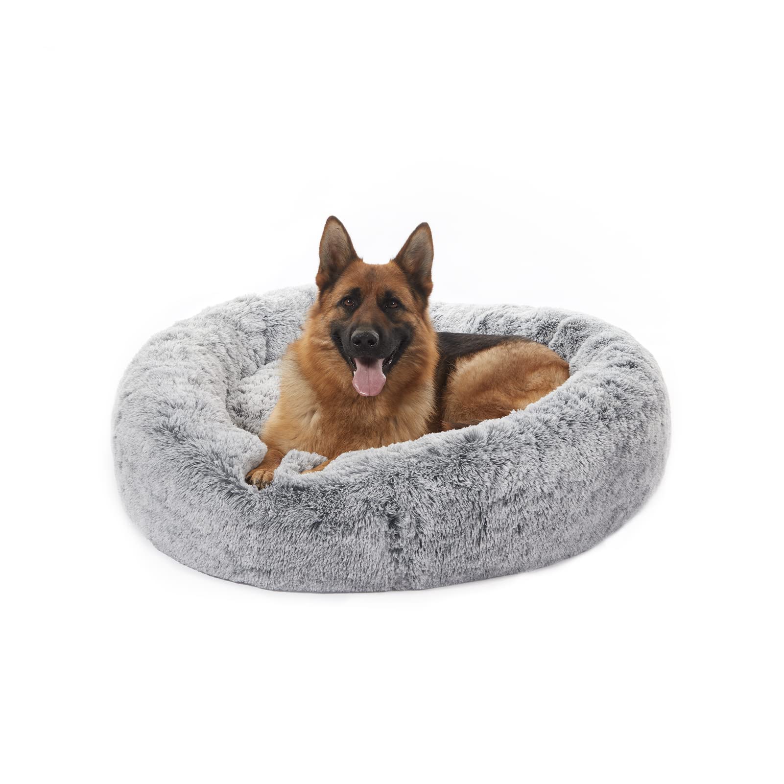 **Calming Donut Dog Bed for Extra Large Dogs - 45 Inch Round Plush Pet Bed with Non-Slip Bottom, Dark Grey - Perfect for Anxiety Relief & Comfort in Living Rooms, Bedrooms, or Crates**