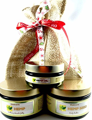 VitaScents Hemp Oil Soothing Muscle Jelly, Facial Serum & Body Butter Gift Set - Organic Hemp Seed Skincare for Pain Relief, Hydration & Relaxation - Perfect for Post-Workout Recovery, Dry Skin Care & Spa Night Self-Care