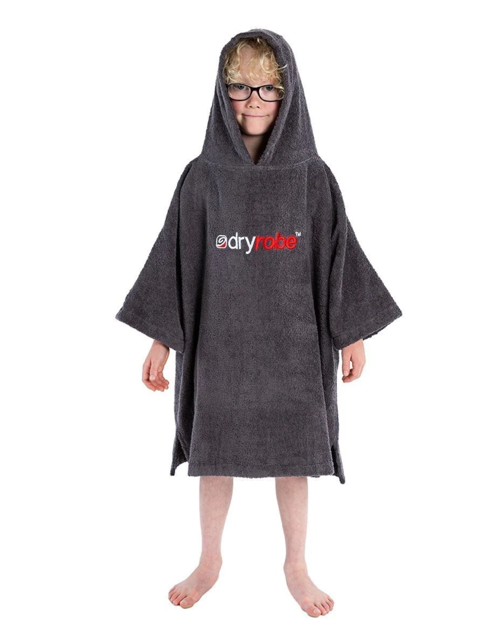 Organic Cotton Kids Short Sleeve Towel Poncho for Boys & Girls Ages 5-9 | Soft Hooded Bathrobe for Swimming, Beach & Pool Aftercare