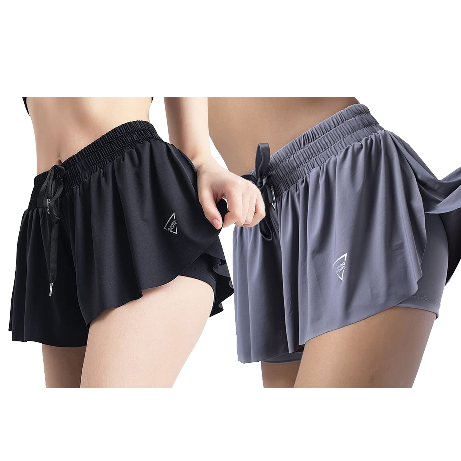 MEFINESHOW 2 Pack Women's Running Shorts - Double Layer Gym Yoga Athletic Shorts with Sweat Skirt - Breathable Workout Shorts for Summer Running, Yoga & Fitness    (Perfect for jogging, gym workouts, yoga sessions, or casual summer wear)