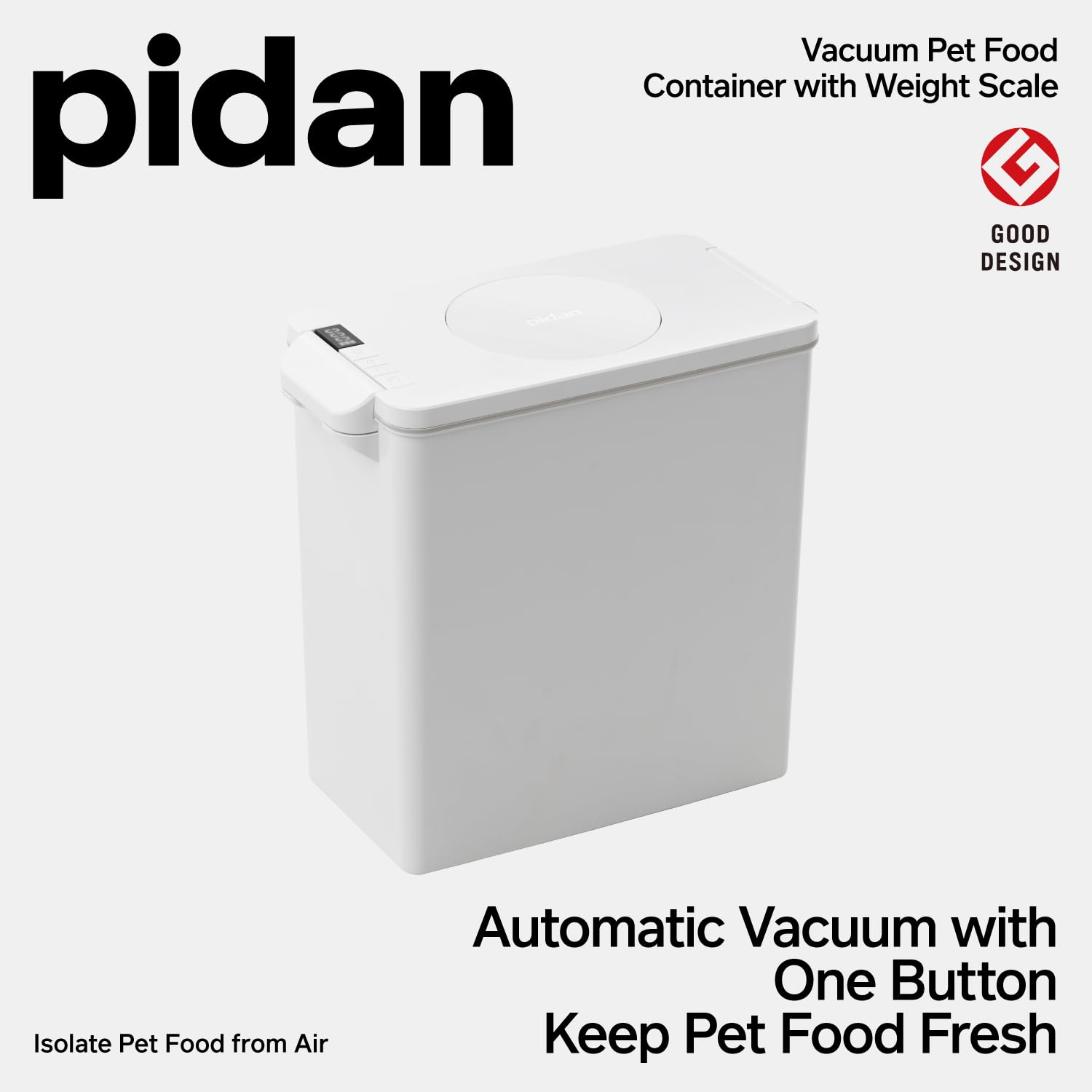 Pidan Vacuum Pet Food Storage Container with Scale - 17lb Airtight Dry Food Bucket for Dogs & Cats | Rechargeable Vacuum Sealed Bin with Scoop (15L) | Perfect for Kitchen Pantry & Pet Feeding Area Organization