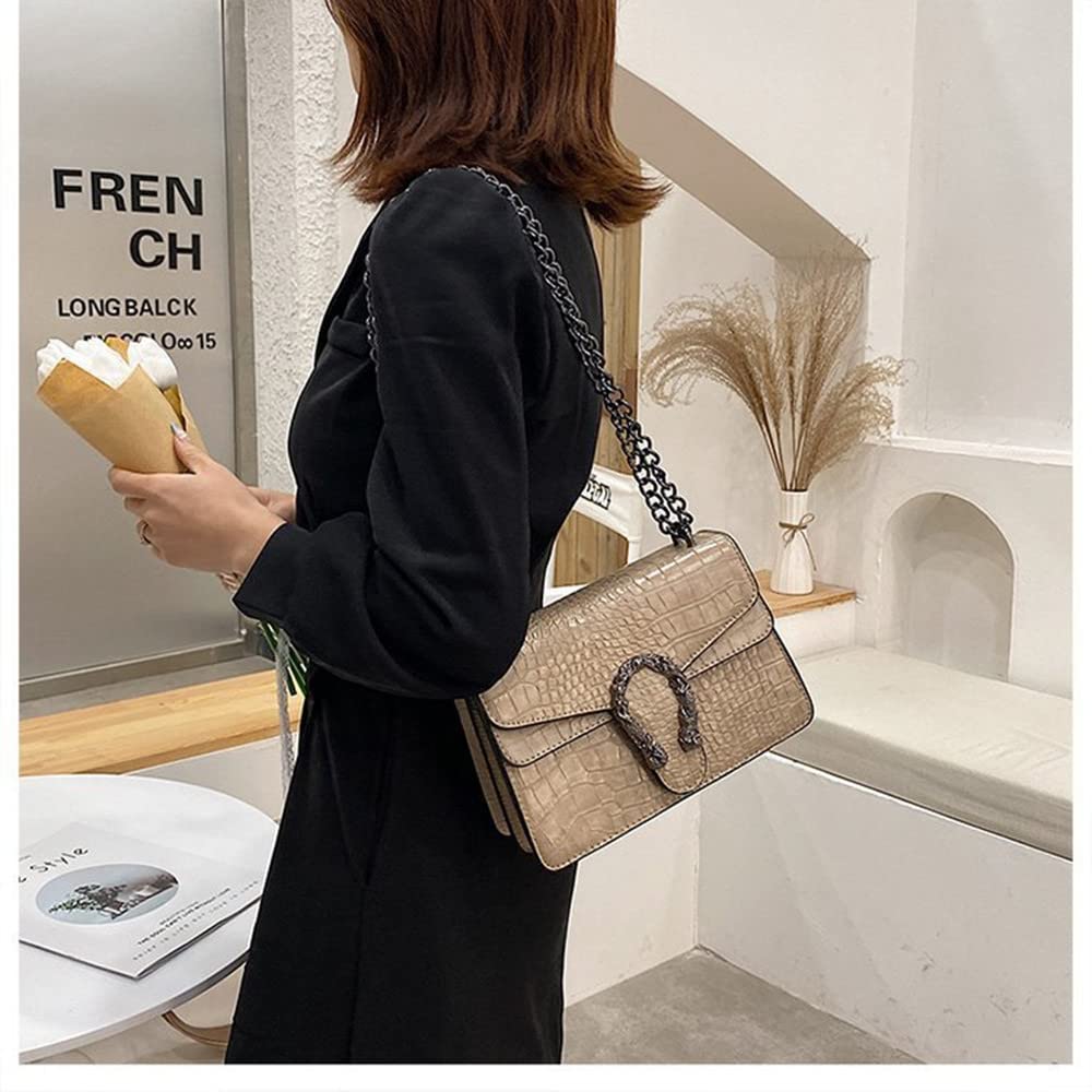 Stylish Women's Crossbody Bag & Satchel Purse - Luxury PU Leather Handbag with Snake Print & Chain Detail | Perfect for Work, Travel & Evening Out