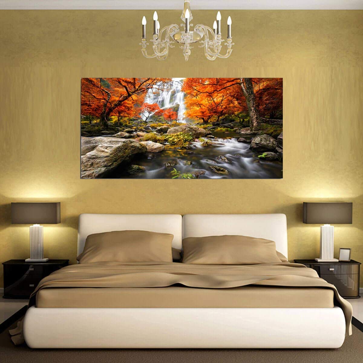 ZENDA Waterfall Wall Art - Framed River Landscape Painting for Home Decor, Living Room & Bedroom - Ready to Hang - Perfect for Nature Lovers & Relaxation Spaces