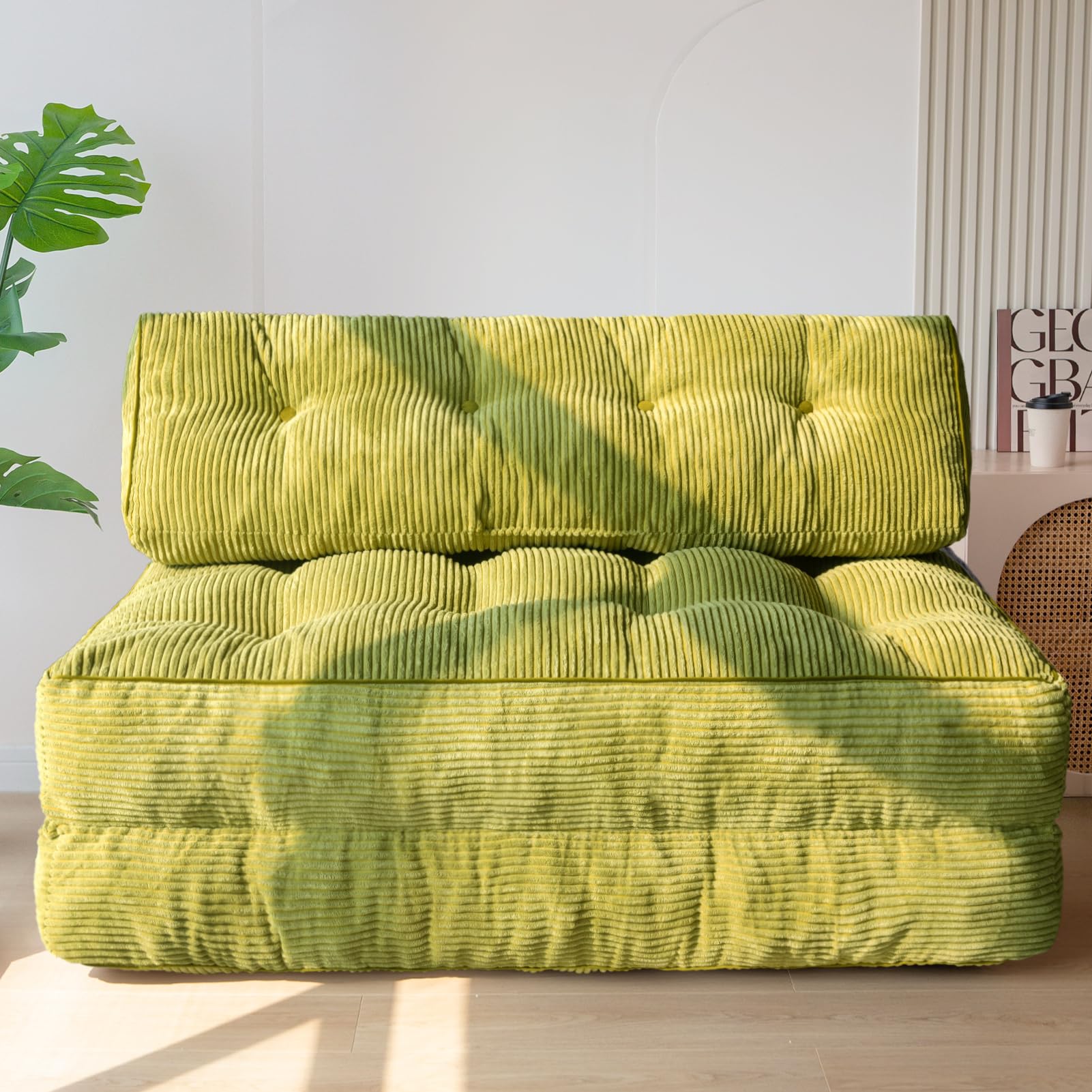 MAXYOYO Convertible Folding Sofa Bed - Double Size Sleeper Chair with Pillow & Back Support, Foldable Mattress for Small Spaces (Green) - Perfect for Guest Room, Studio Apartments & Living Room Lounging