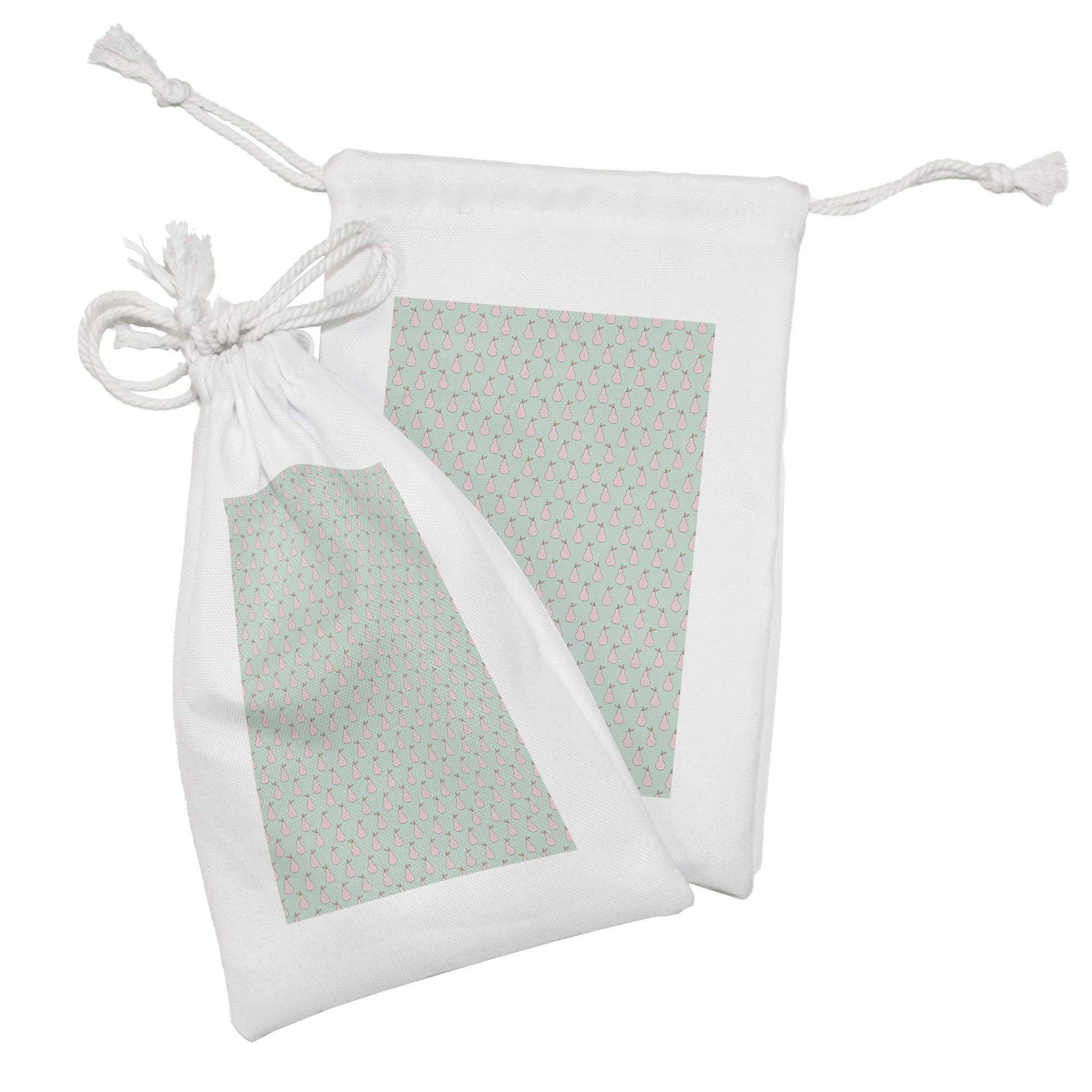 Ambesonne 2-Pack Pear Print Drawstring Fabric Pouches - Pastel Fruit Pattern Small Bags for Toiletries, Makeup, Jewelry & Travel Essentials (9