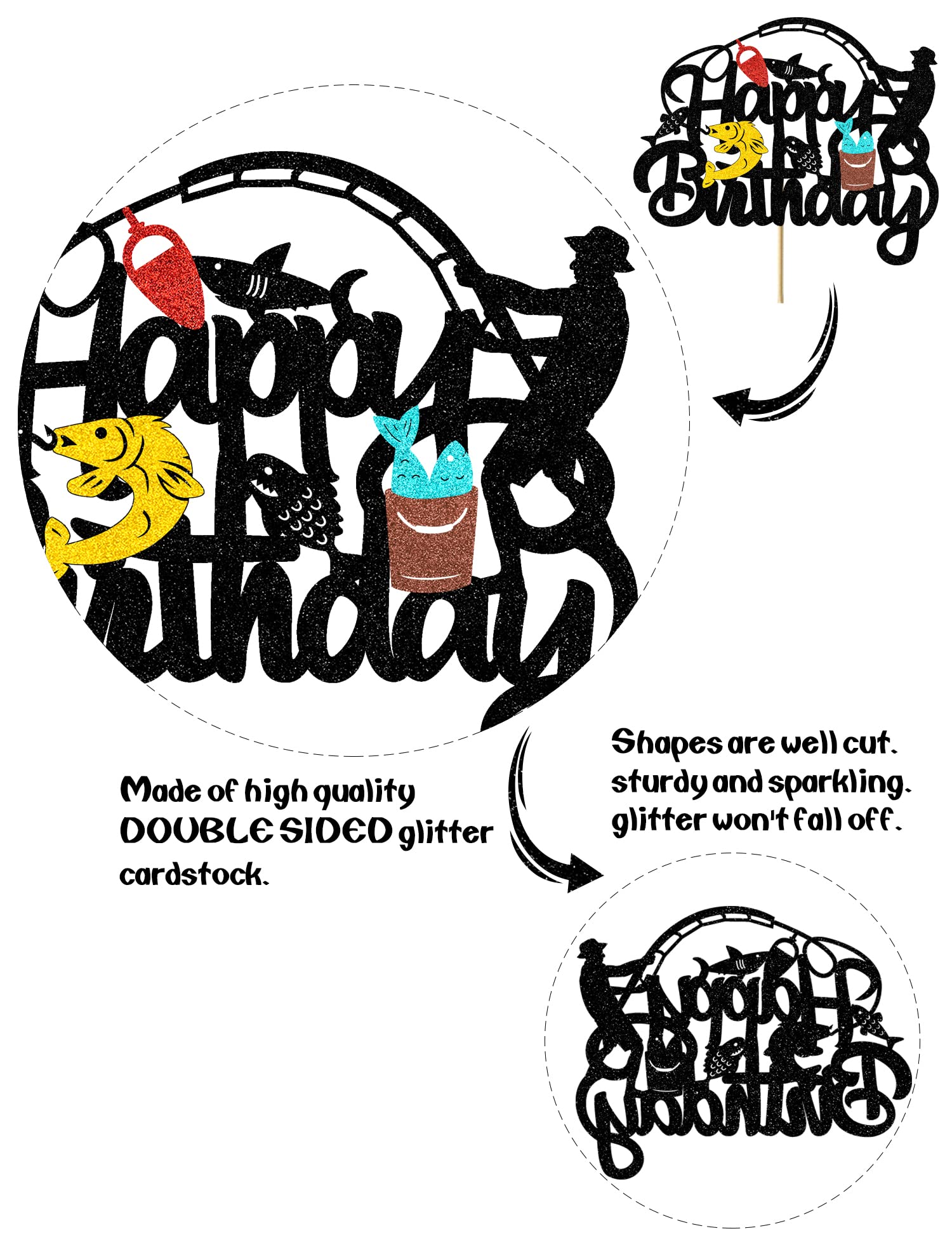 Fishing Cake Topper - Fish Themed Birthday Cake Decoration for Men & Boys - Perfect for Fisherman Birthday Parties, Fishing Theme Cakes, and Outdoor Adventure Celebrations