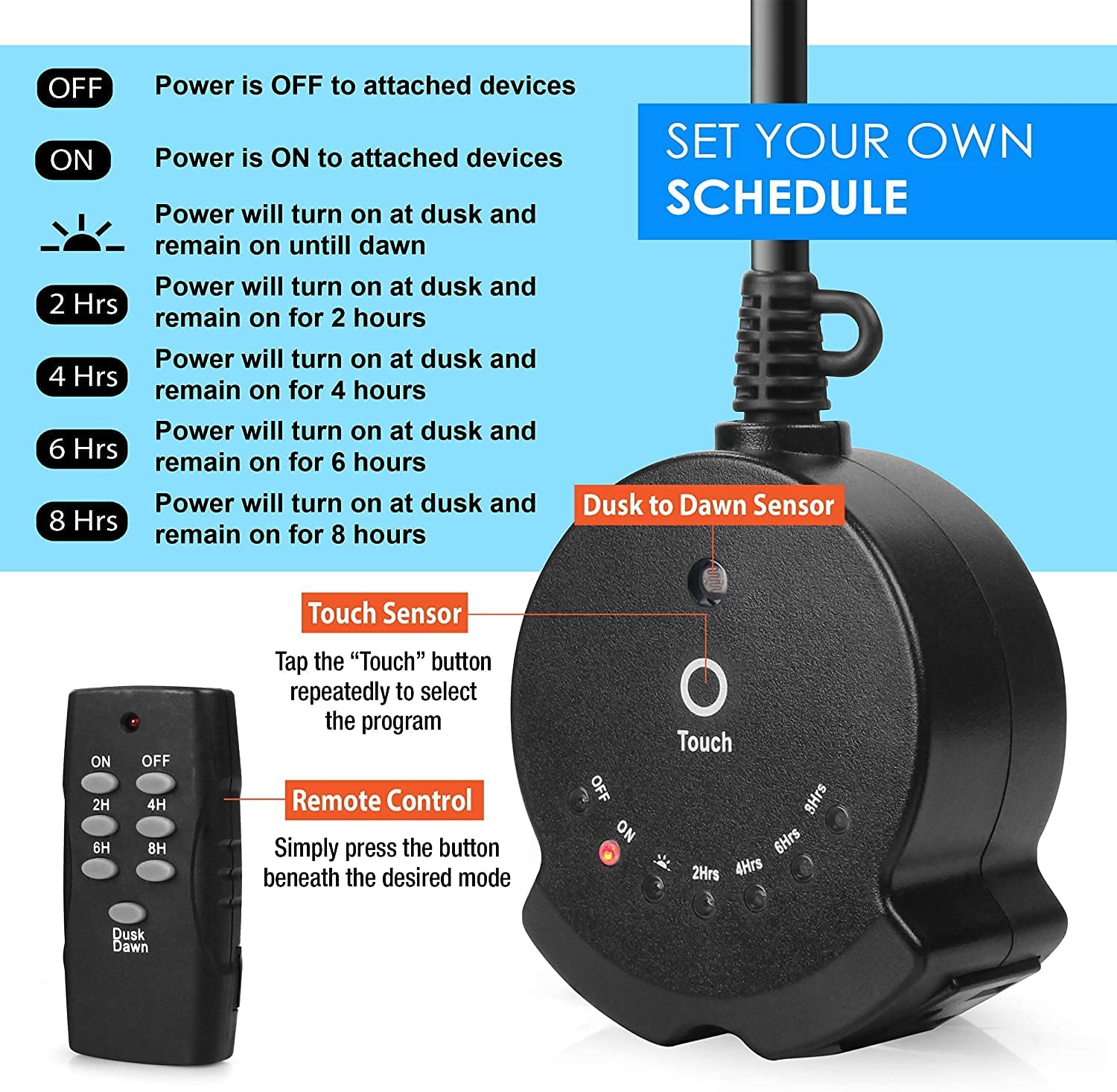 **Outdoor Lighting Timer with 12 ft Extension Cord - Waterproof, Heavy Duty, Programmable for Garden, Patio & Holiday Lights - CPCO95005**