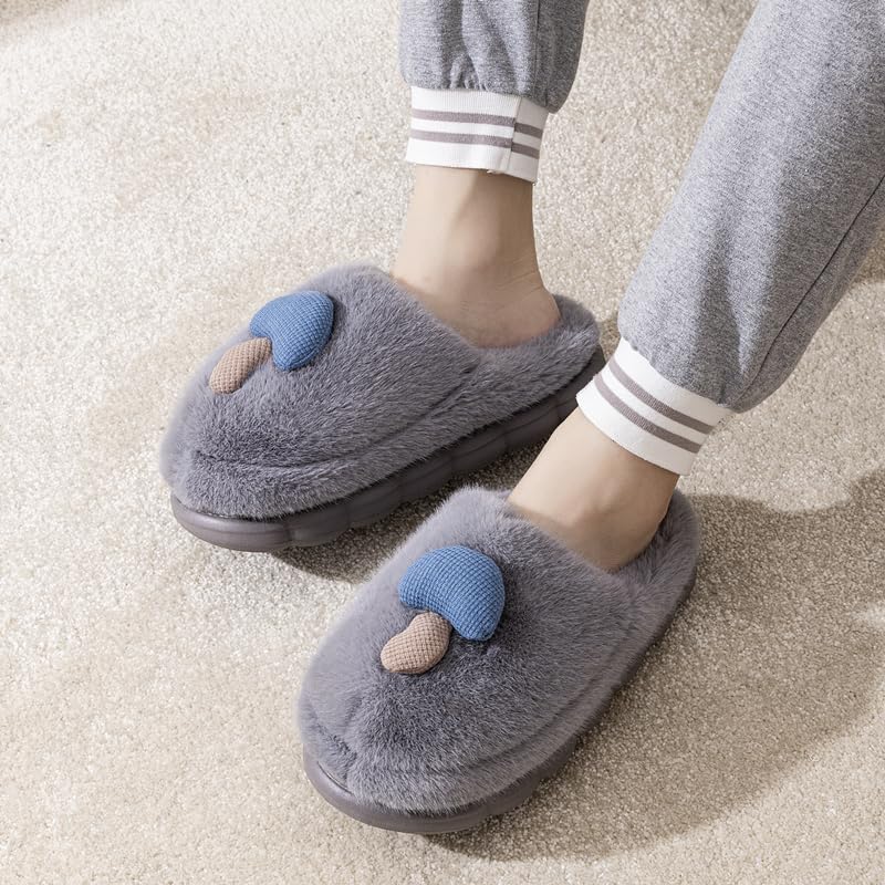 Women's Fuzzy Mushroom Slippers - Warm Soft Non-Slip Indoor/Outdoor House Shoes for Women & Men - Perfect for Bedroom, Lounge & Backyard Comfort