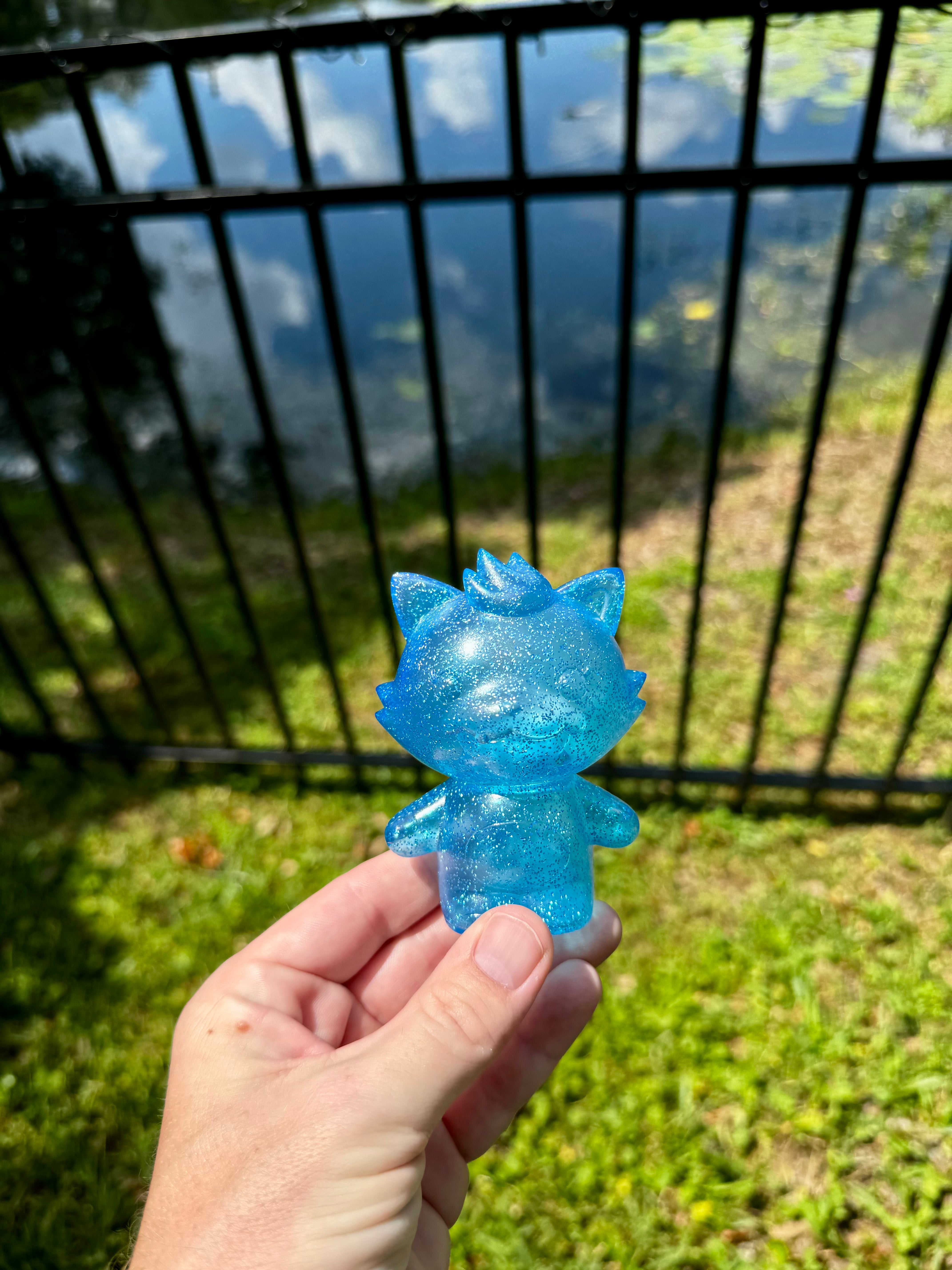 Grandpa Sofubi Blue Glitter Vinyl Figure - Kawaii Japanese Collectible Toy for Anime Fans, Home Decor & Gift Idea