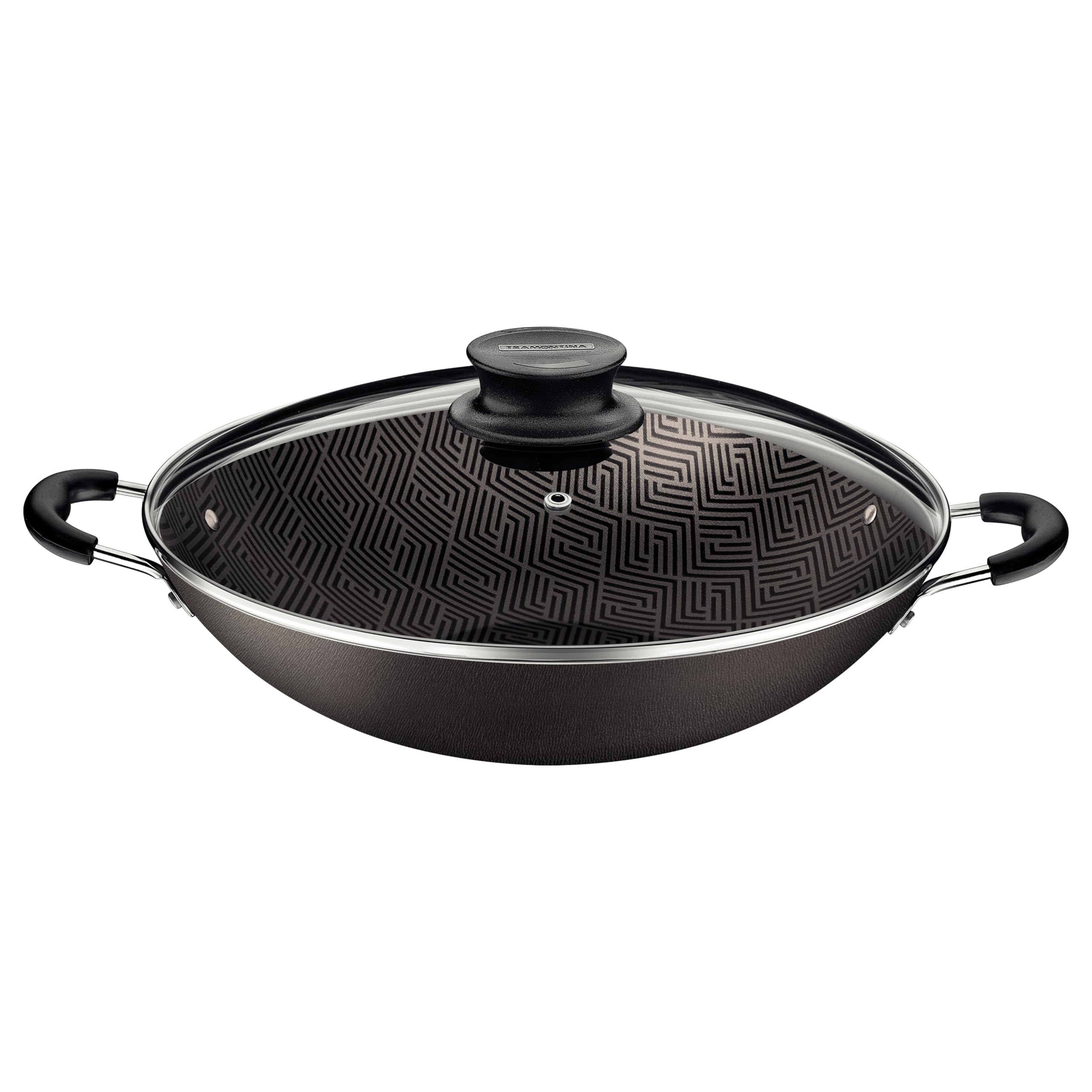Tramontina Paris 36cm Aluminum Wok with Starflon Max Non-Stick Coating & Glass Lid - 6.0L Capacity - Perfect for Stir-Frying, Deep Frying & Asian Cooking