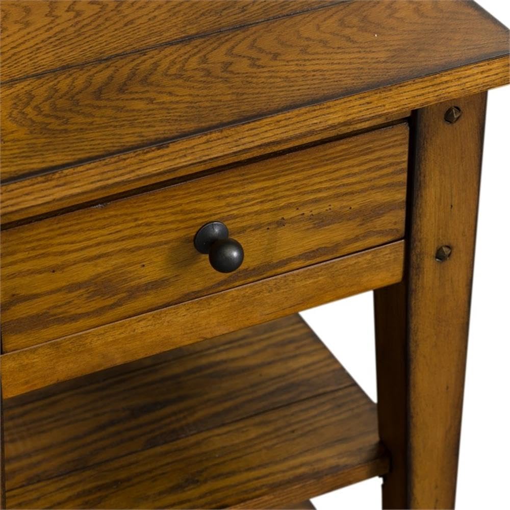 Pemberly Row Farmhouse Wood and Brass Side Table - Golden Oak Finish - Perfect for Living Room, Bedroom, or Office Accent Table
