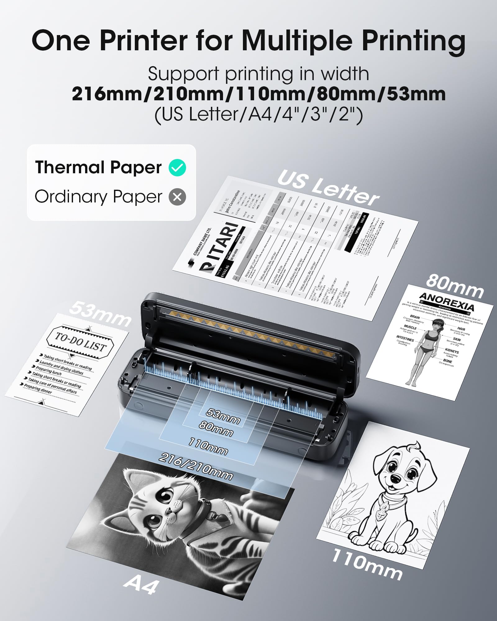 Itari M832 Portable Wireless Thermal Printer - Inkless Travel Printer with Case & 4 Paper Rolls, Compatible with iPhone/Android/Laptop, Prints 8.5x11