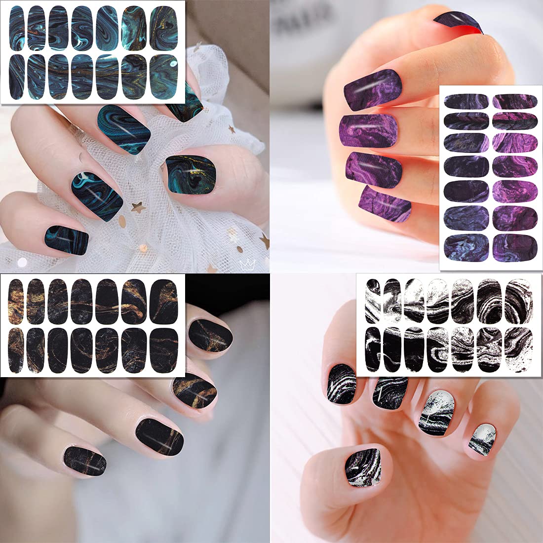 30 Sheets Gradient Color Marbled Nail Polish Strips - Self-Adhesive Press On Nail Stickers with Nail File - Full Nail Wraps for Women - Perfect for Nail Art, Parties, Weddings & Daily Manicures