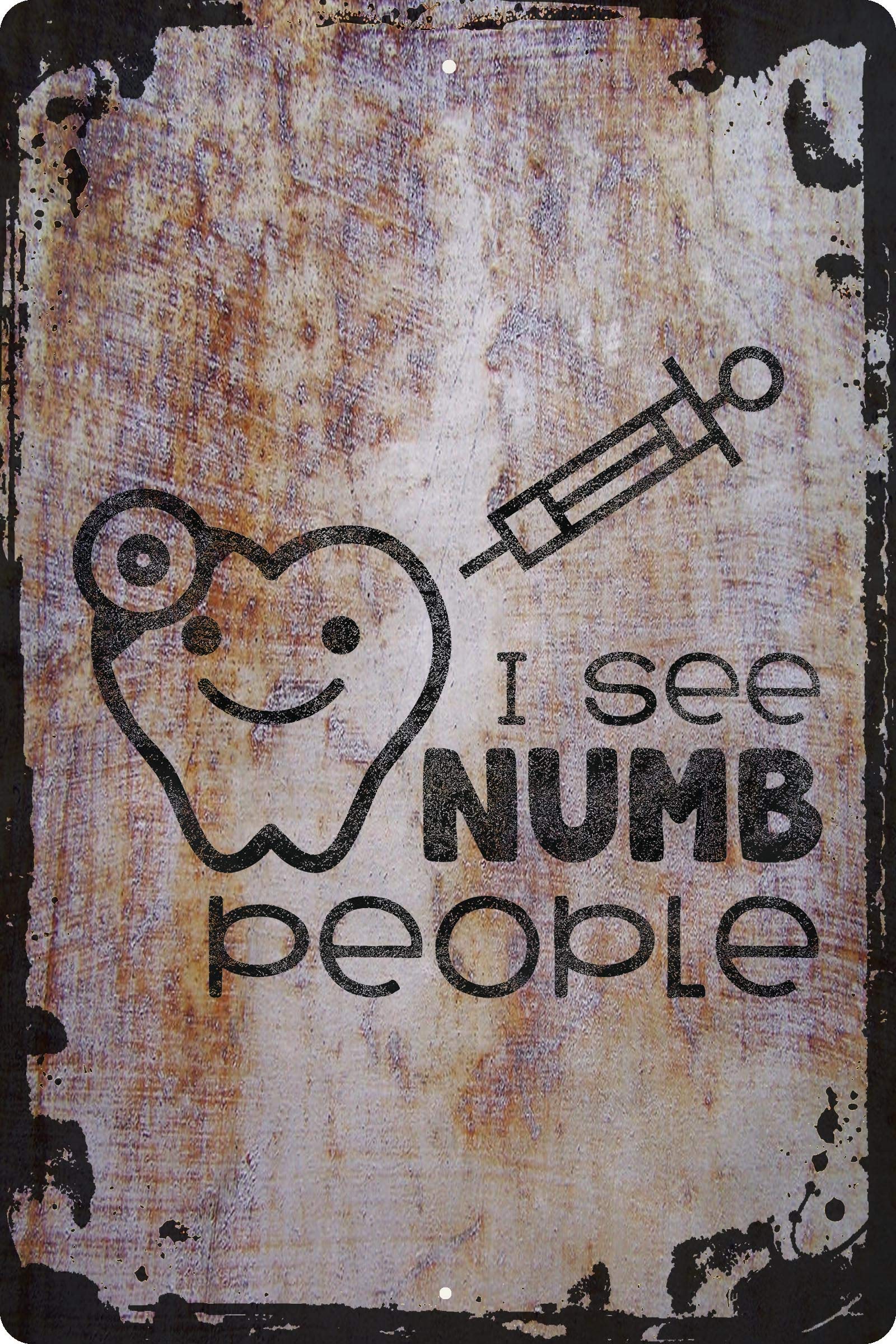 Funny Dentist Wall Art - 'I See Numb People' Teeth Anesthetic Humor Poster, 12x18 Inch Beige Decor for Dental Office, Home & Gifts